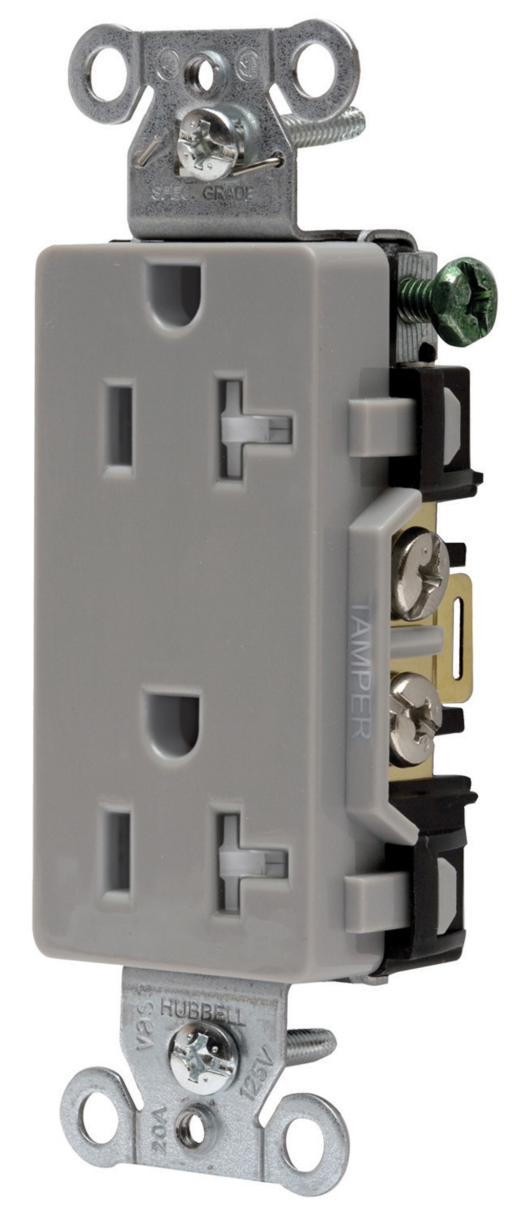 Hubbell DR20GYTRZ 20-Amp 125-volt Tamper Resistant Residential/Commercial Decorator Outlet, Gray