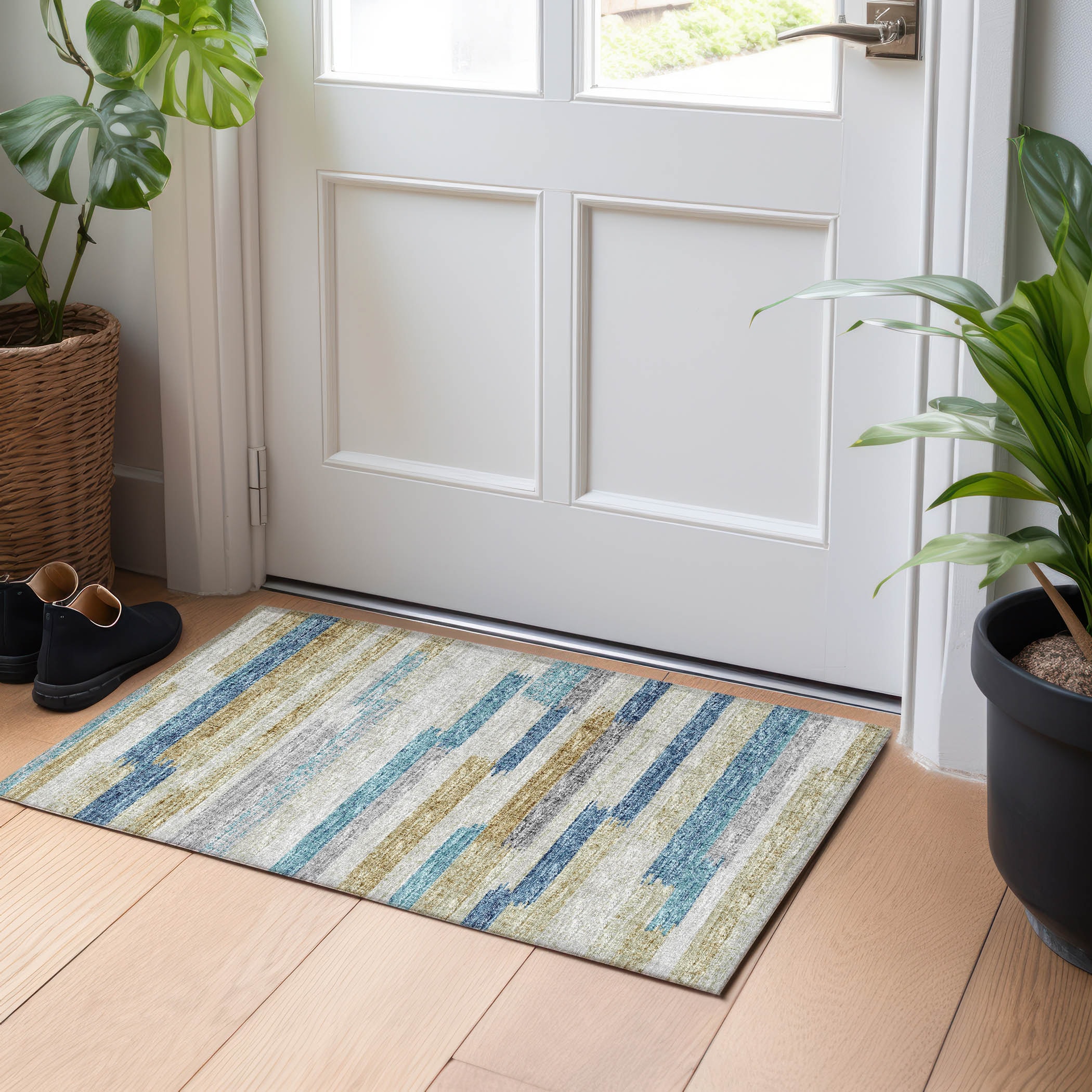 Addison Rugs AMF114BL20X30 Mayfield AMF114BL 2 x 3 (ft) Loomed Polyester Blue Rectangular Indoor Geometric Machine washable Area rug