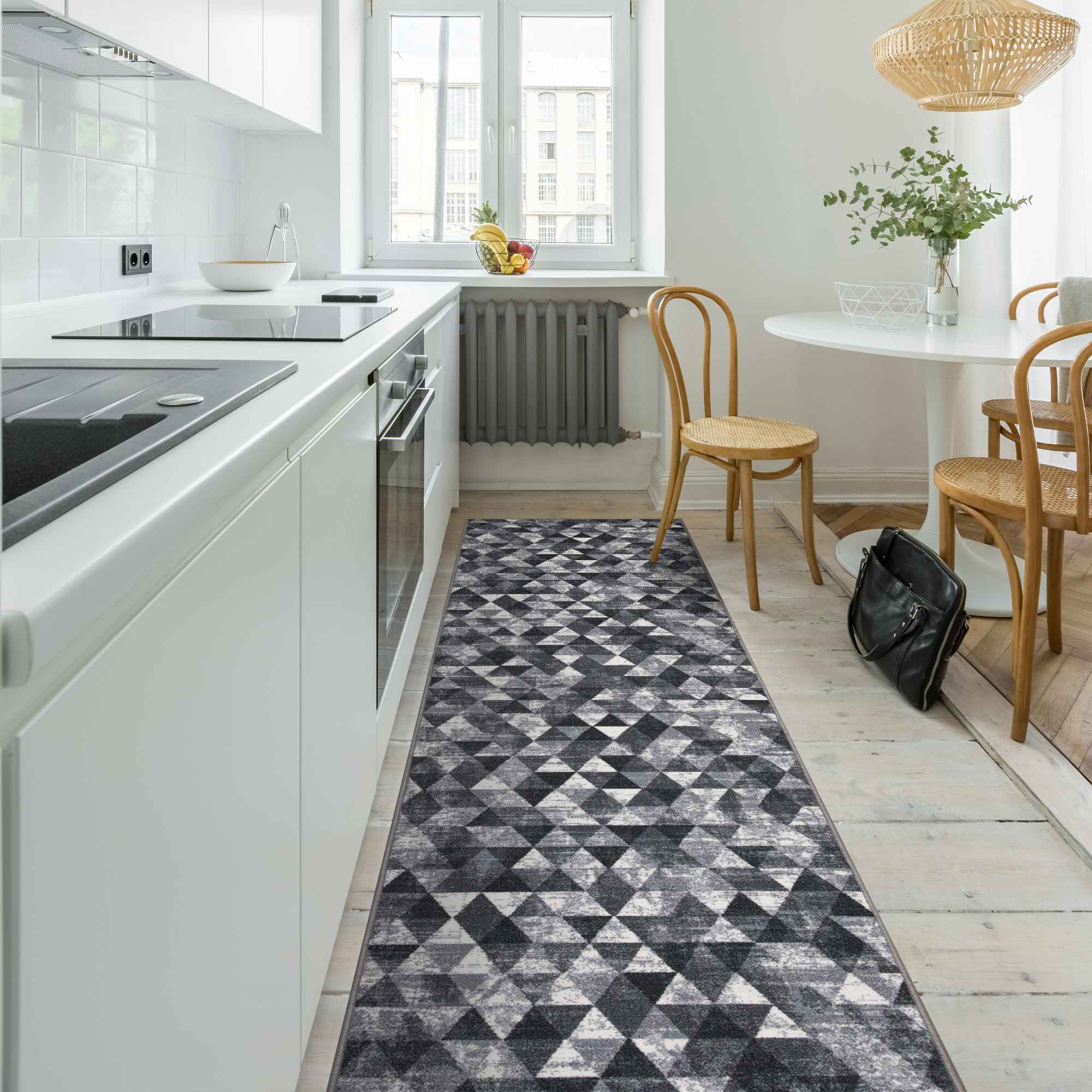 Ottomanson CLS7033-3X10 Classics 3 x 10 (ft) Loomed Nylon Gray Rectangular Indoor Geometric Mid-Century Modern Runner rug