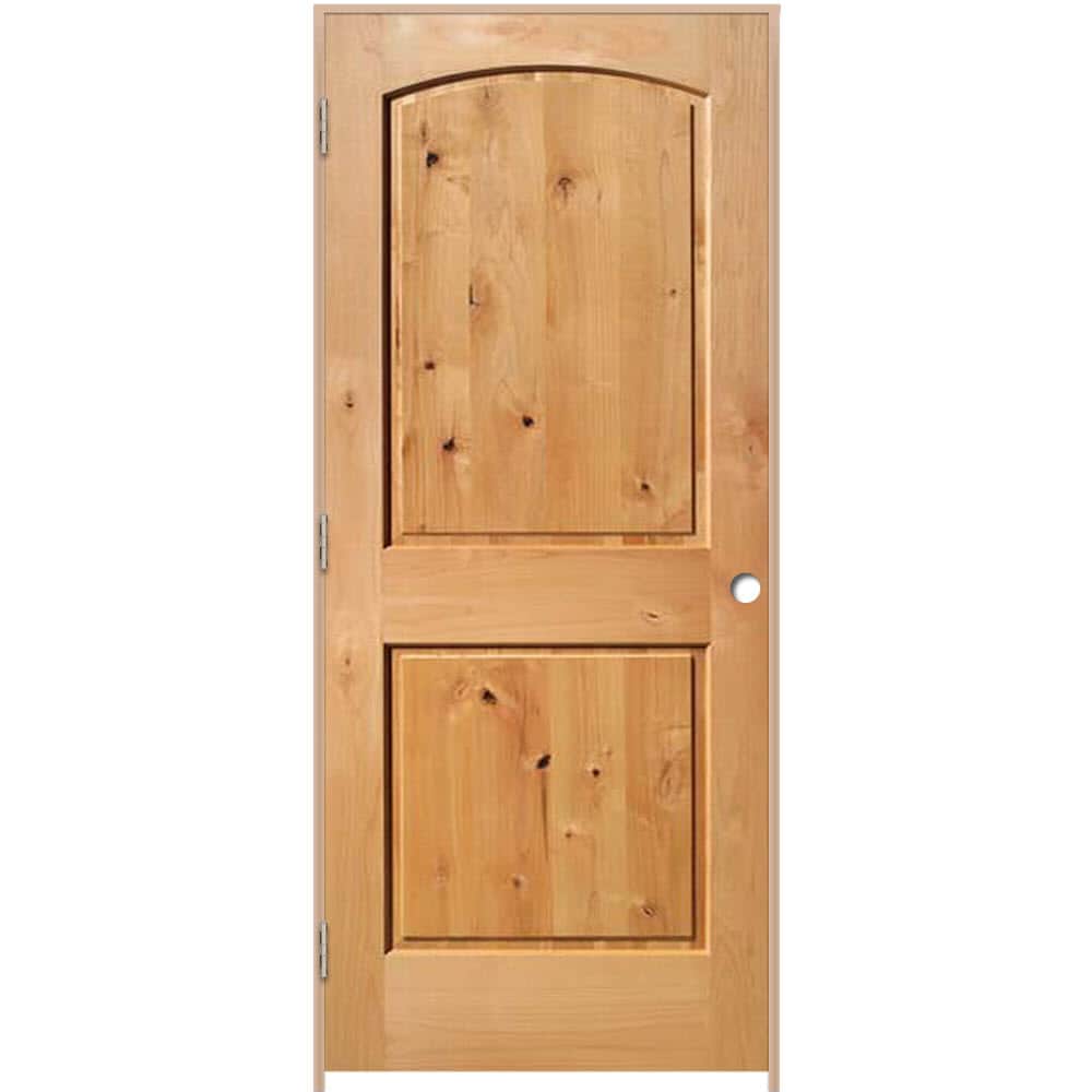RELIABILT LOE830449 36-in x 80-in Unfinished Solid core 2-panel arch top Right hand Textured Unfinished Knotty alder Wood Flat Jamb Single Prehung Interior Door
