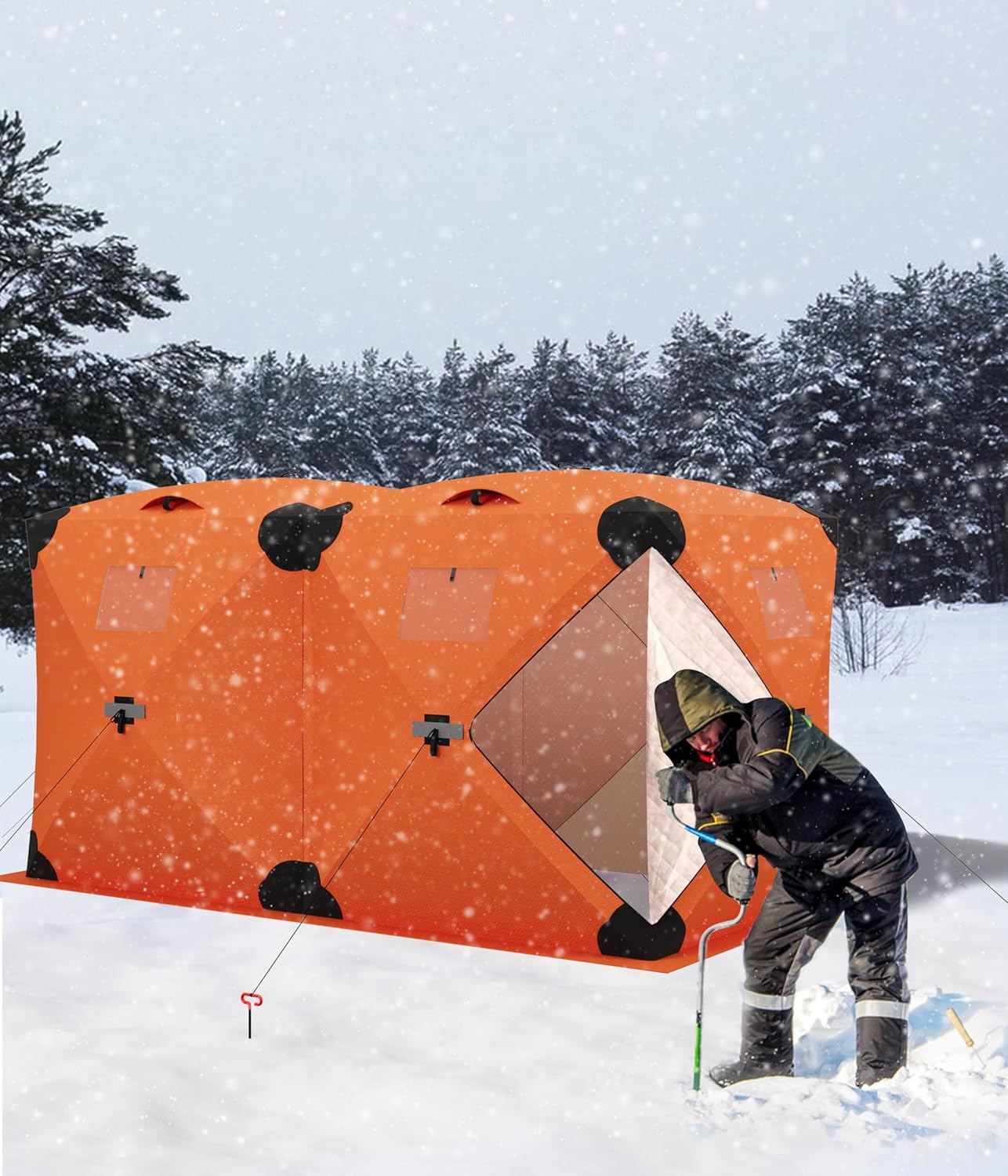 Garvee Large Portable Hub-Style Pop-Up Insulated Ice Fishing Tent for 6-7 Persons (Orange)