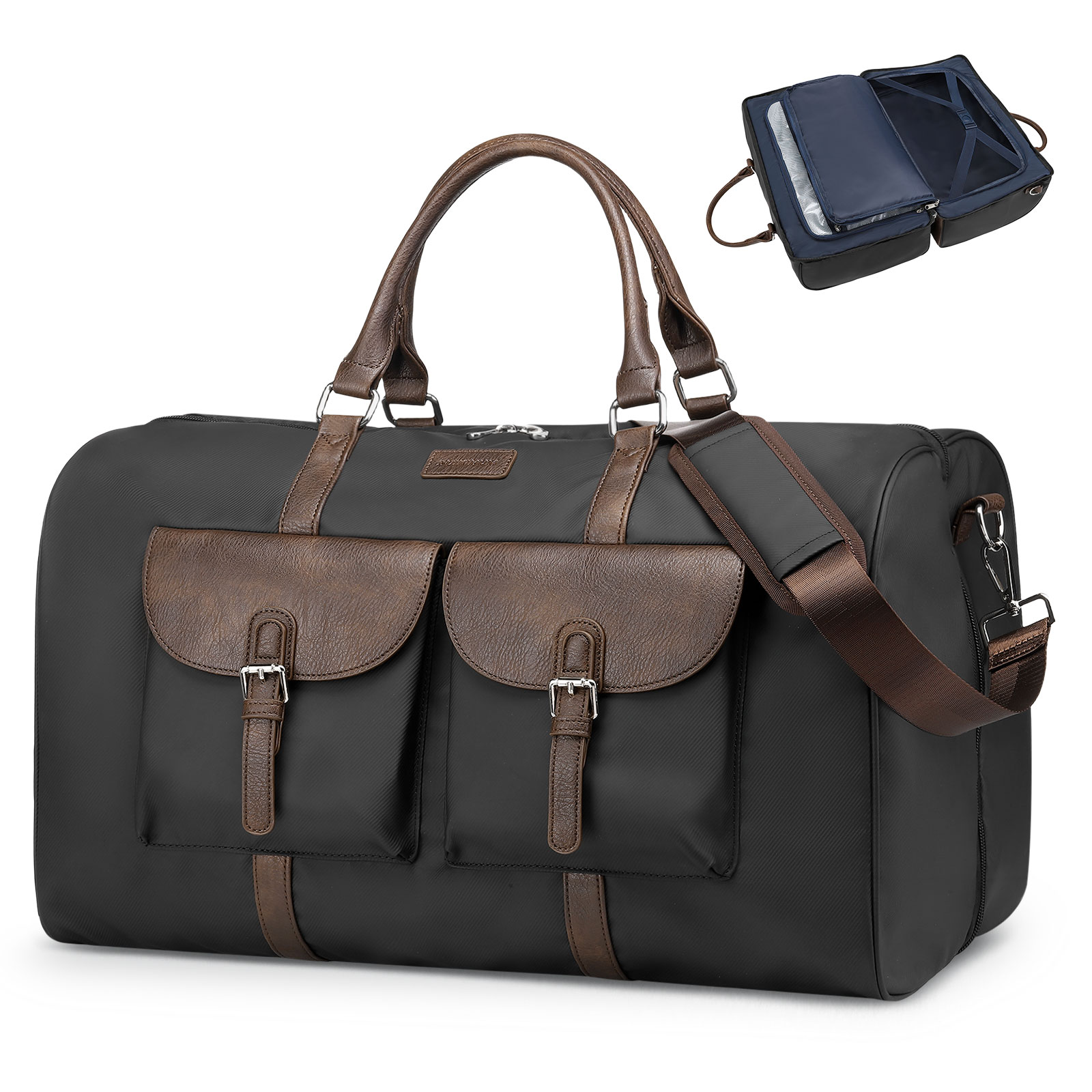 Unique Bargains - Lay-Flat Travel Duffel Bag for Women and Men Stylish Carry-On Weekend Bag with ...