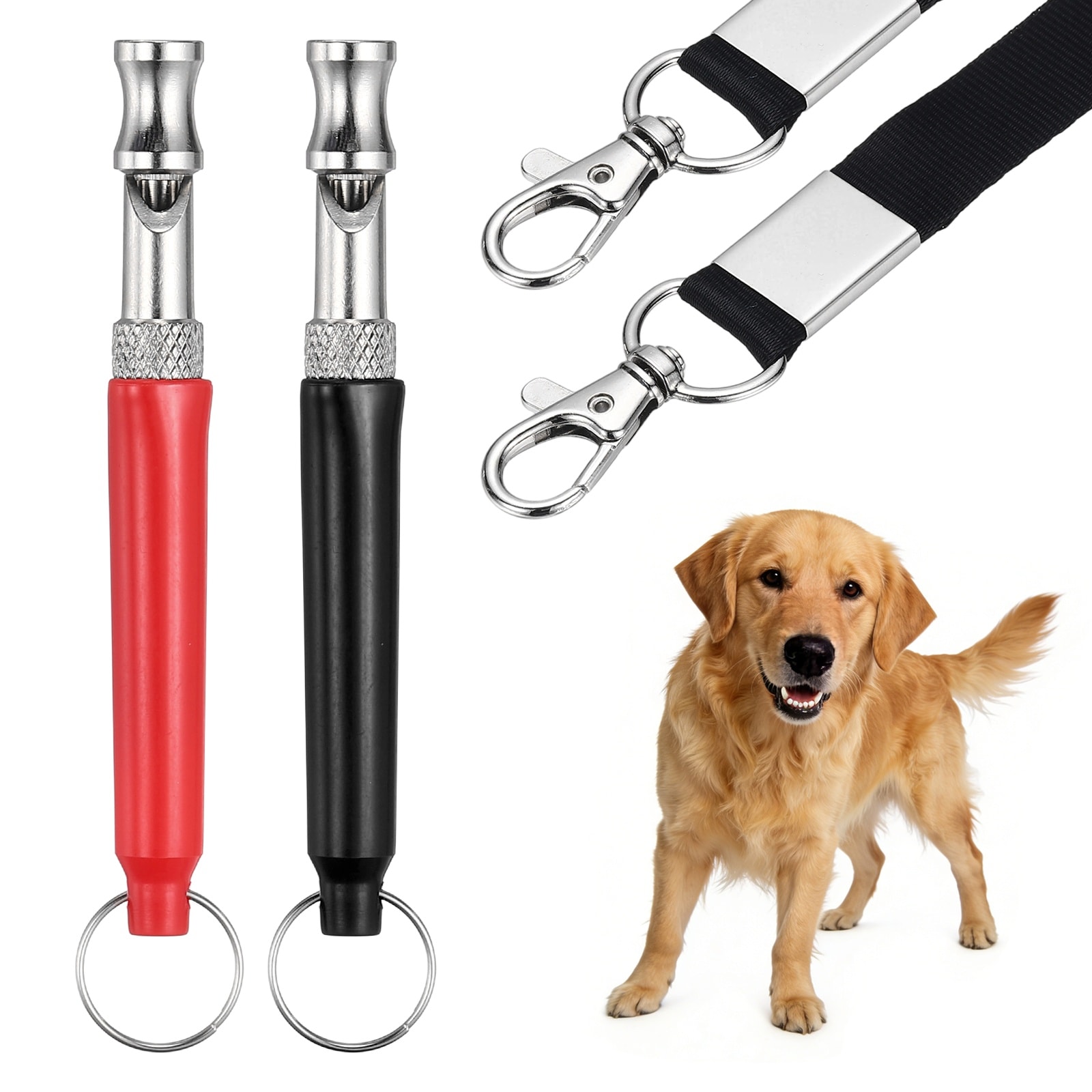 Unique Bargains Dog Whistle Dog Whistle to Stop Barking Adjustable Ultrasonic Silent Pet Barking Stopper with Lanyard (Black/Red 2pcs) Intended for All Puppies/Recall Control/Command Training