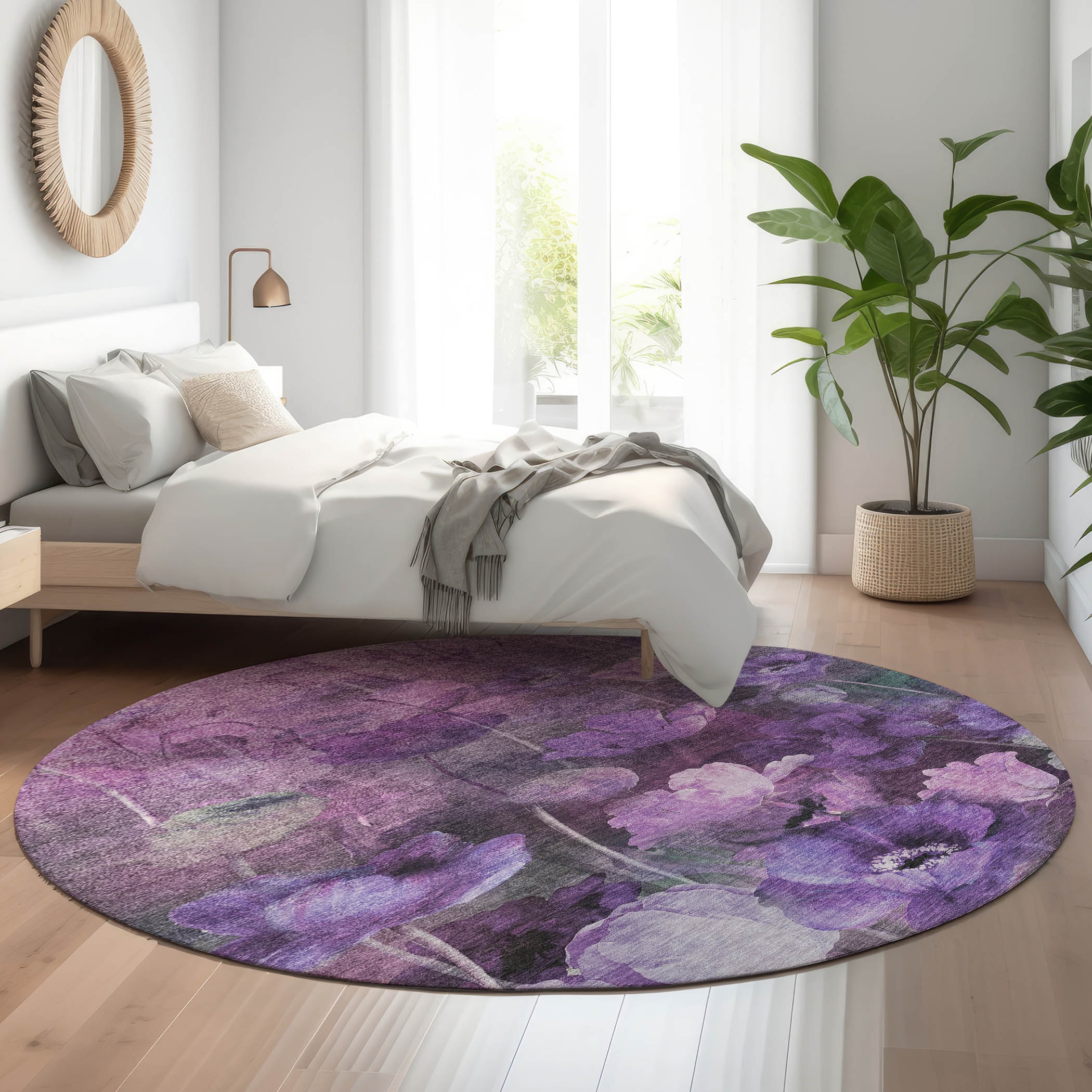Addison Rugs AMF613PP8RO Mayfield AMF613PP 8 x 8 (ft) Loomed Polyester Purple Round Indoor Geometric Machine washable Area rug