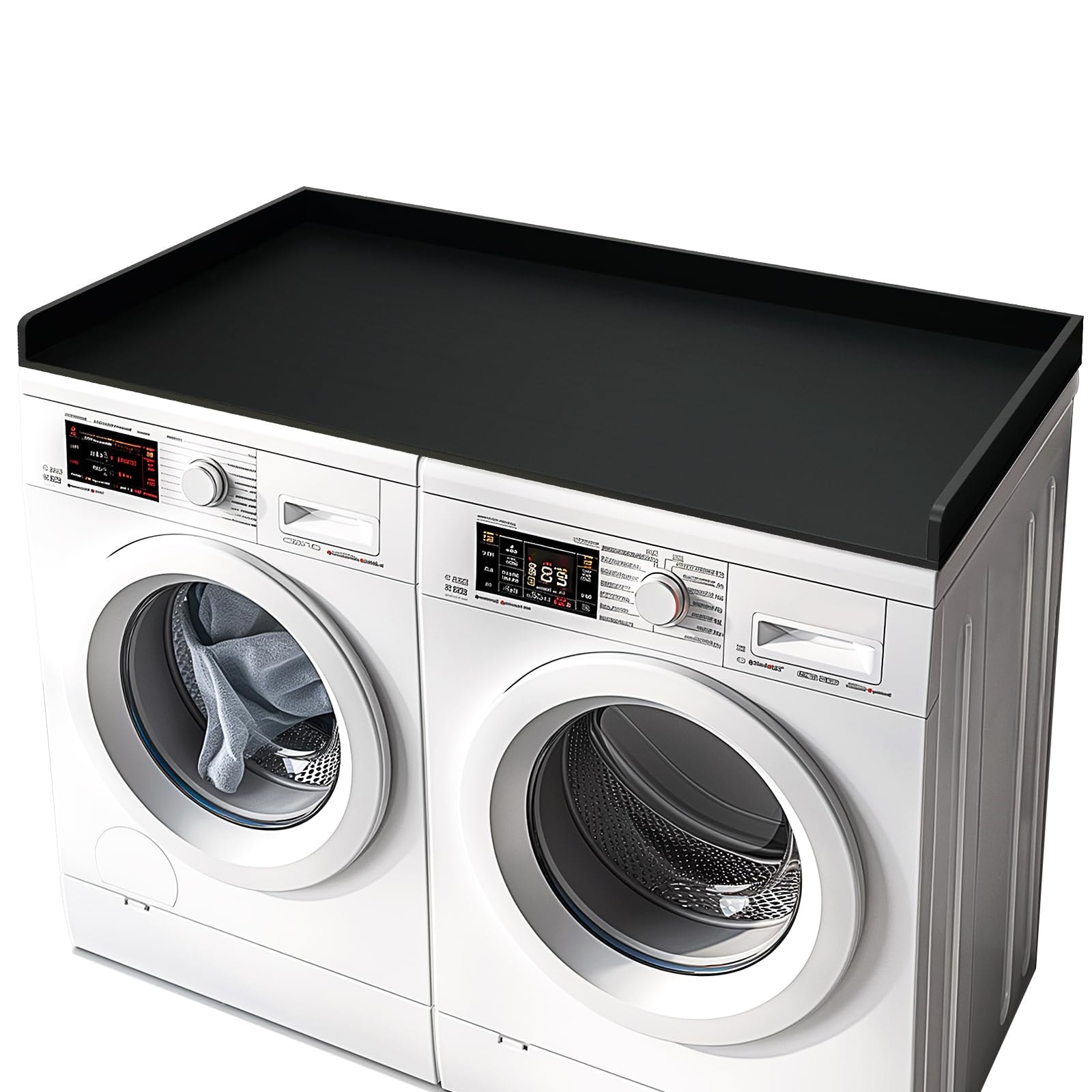 Misopily Washer Dryer Countertop Bamboo 54 Inch Wide Laundry Room Organizer Raised Edge Non Slip Pads Easy Assembly Extra Workspace Black #L05MS09024
