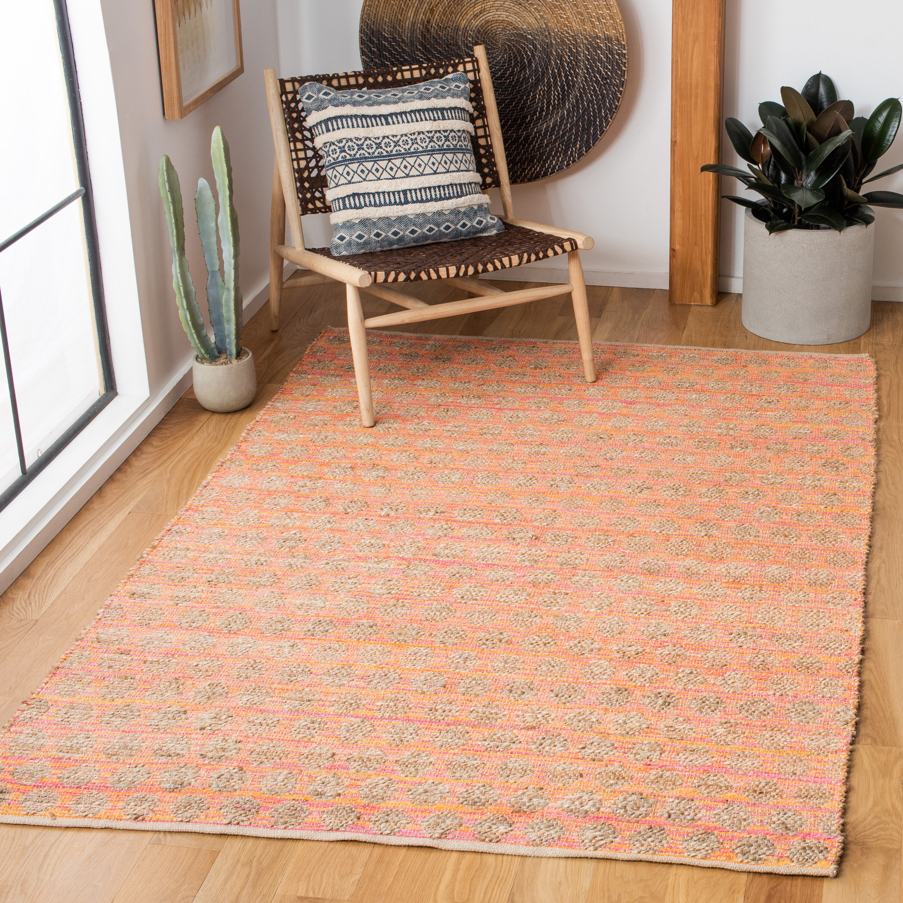 Safavieh CAP820G-4 Cape Cod Leeds 4 x 6 (ft) Jute Orange/Natural Rectangular Indoor Abstract Coastal Area rug