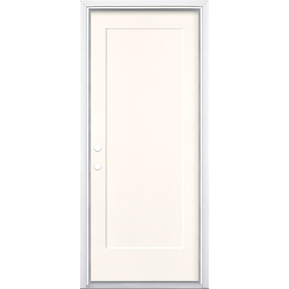 32-in x 80-in Fiberglass Right-Hand Inswing Modern White Painted Prehung Single Front Door with Brickmould Insulating Core | - Masonite 5204209
