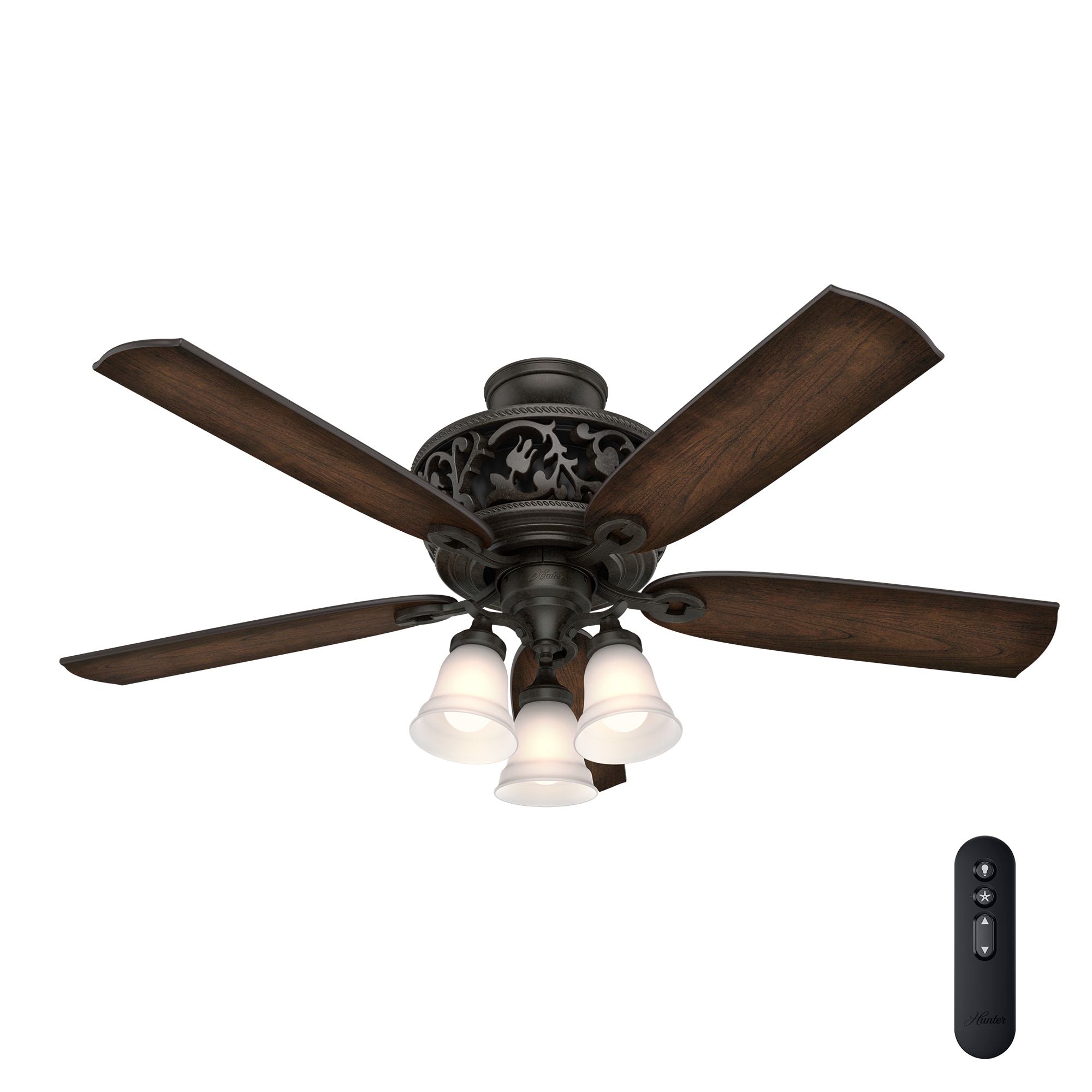 Hunter Promenade 54 In Brittany Bronze Indoor Downrod Or Flush Mount Ceiling Fan With Light And Remote 5 Blade The Fans Department At Lowes Com