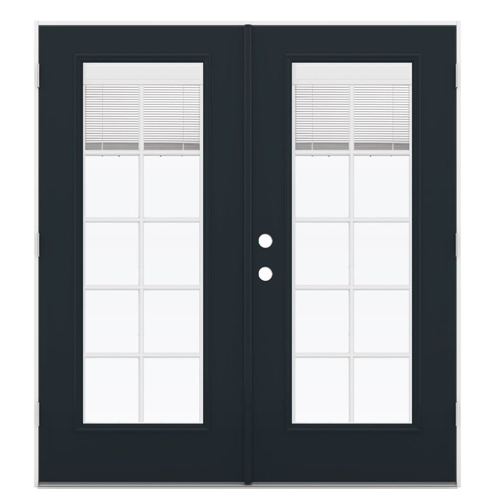 JELD-WEN LOWOLJW182200316 72-in x 80-in x 4-9/16-in Jamb Low-e Blinds and Grilles Between The Glass Eclipse Fiberglass French Left-Hand Outswing Double Patio Door