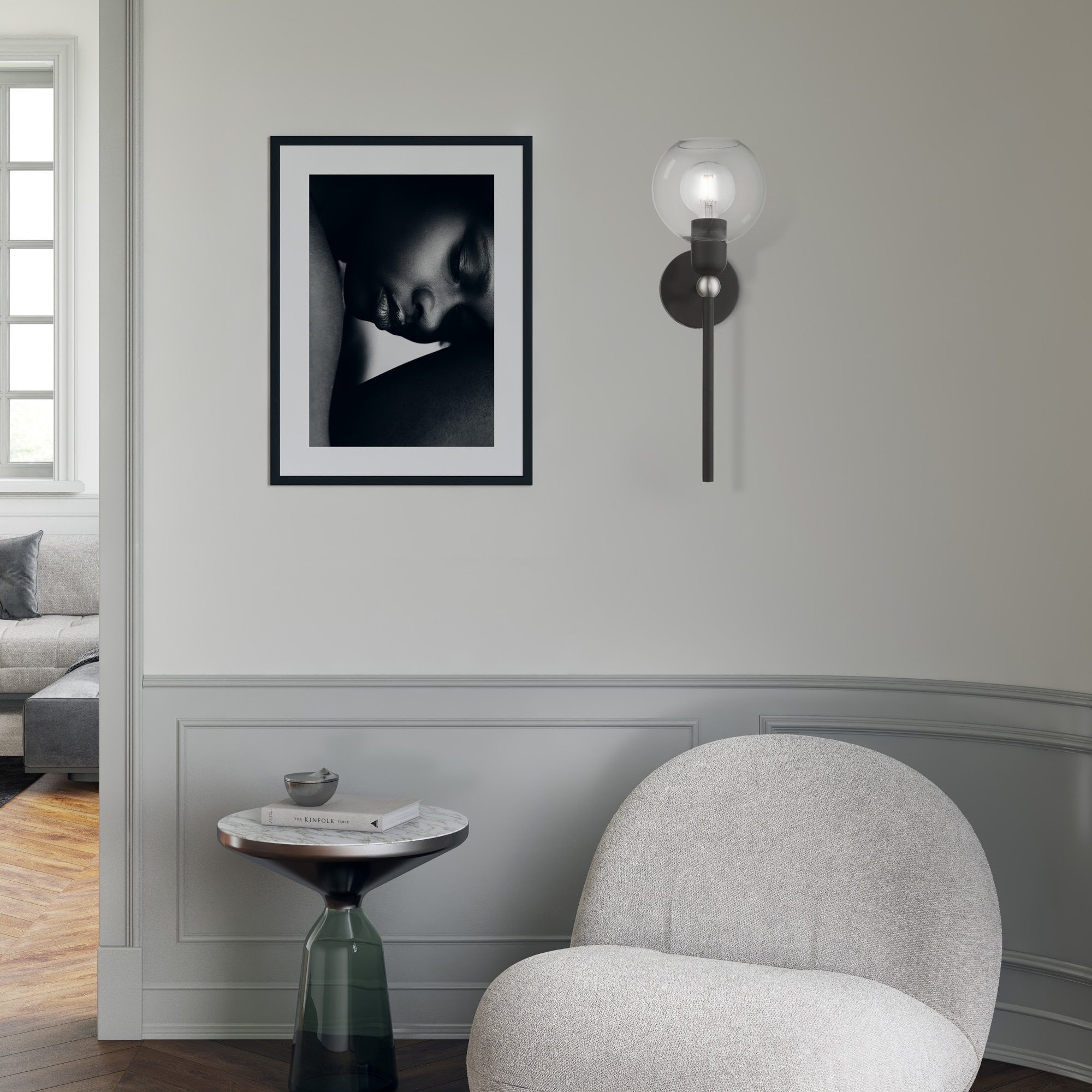 Black and Brushed Nickel 1-Light Sconce with Clear Glass Shade