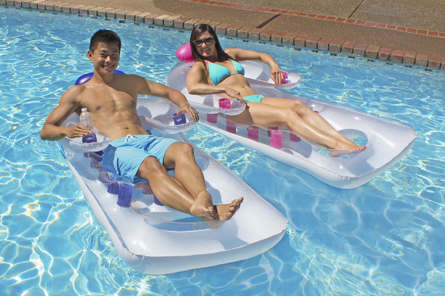 Poolmaster 85660 62-in x 29-in 1 -Seat 2 ASSORTED - BLUE / PINK Inflatable lounger