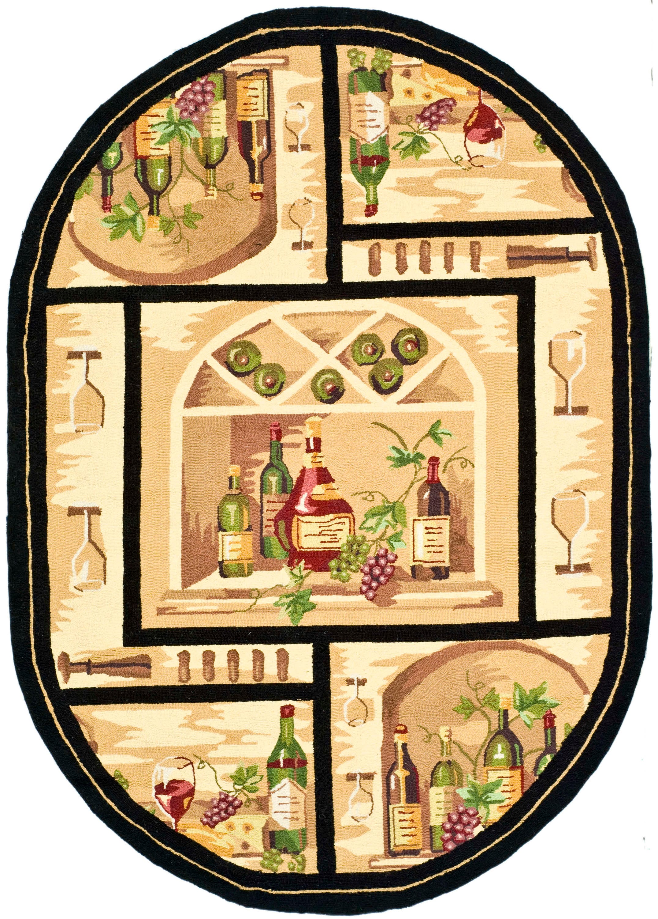 Safavieh HK254A-5OV Chelsea Vino 5 x 7 (ft) Hooked Wool Gold/Multi Oval Indoor Floral/Botanical Area rug