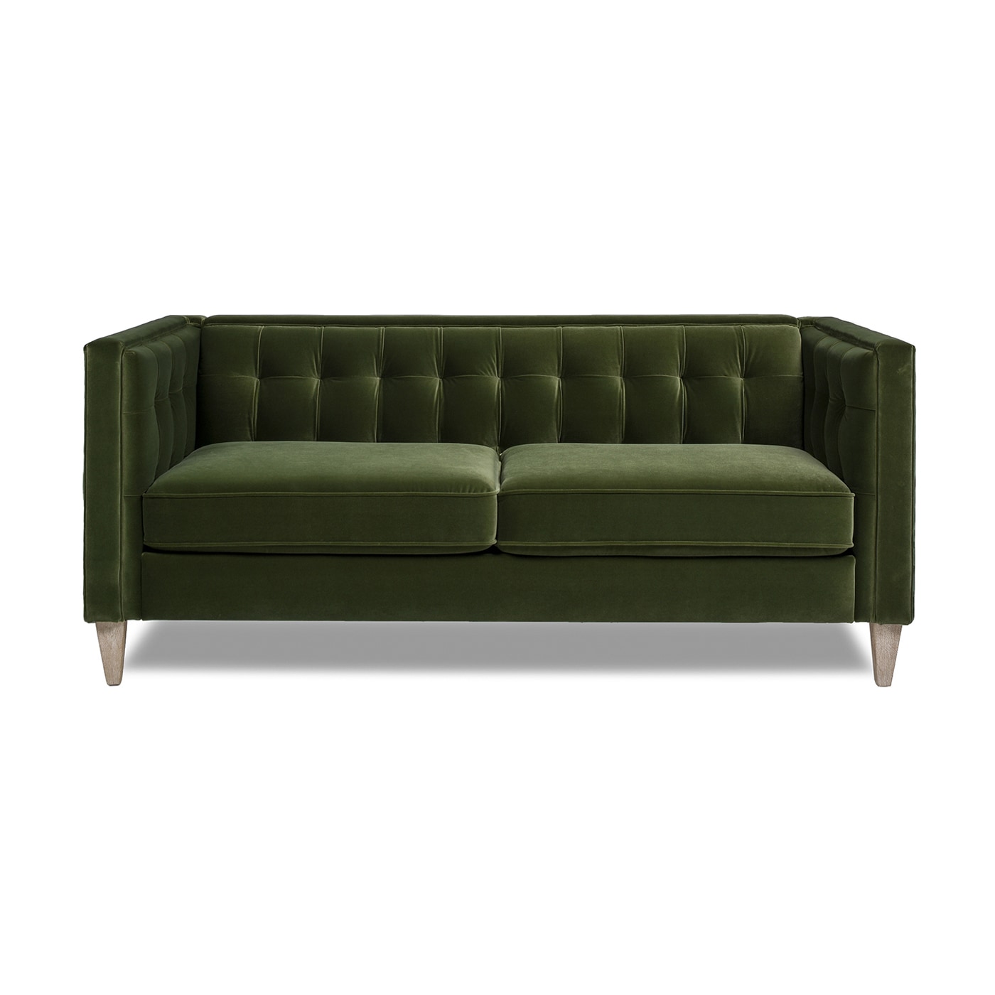 James 74" Olive Green Velvet Tuxedo Sofa with Wood Legs