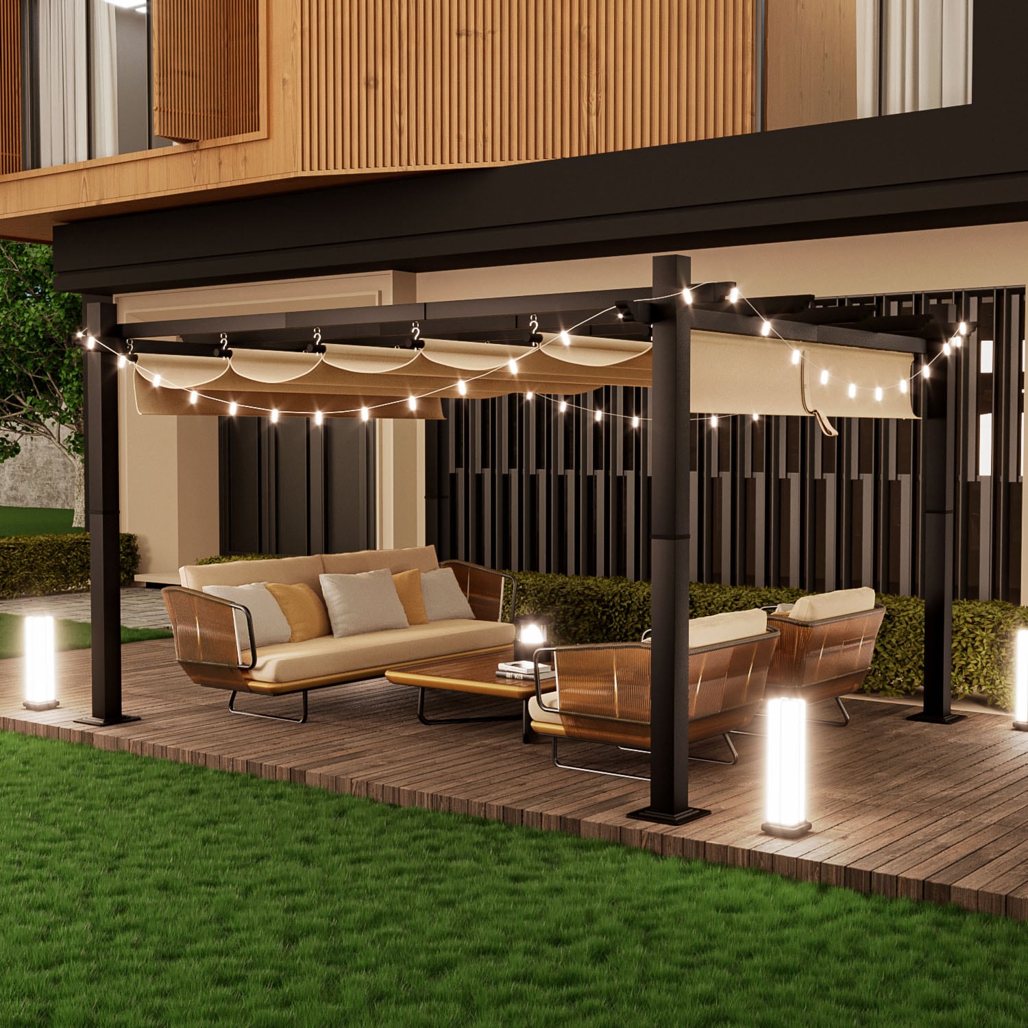 AOXUN Pergola 10-ft W x 12-ft L x 7-ft 3-in H Brown Metal Freestanding Pergola with Canopy