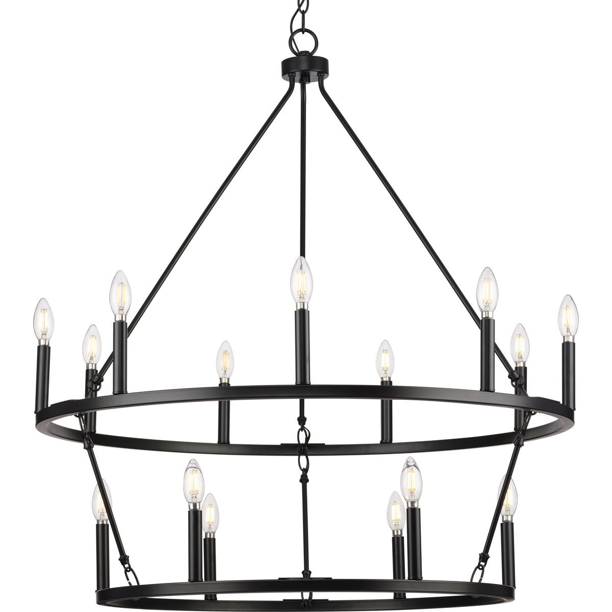 Progress Lighting P400315-31M Gilliam 15 -Light Matte Black Farmhouse For Use in Bedrooms, Dining Rooms, Foyers, Kitchens, Living Rooms Chandelier