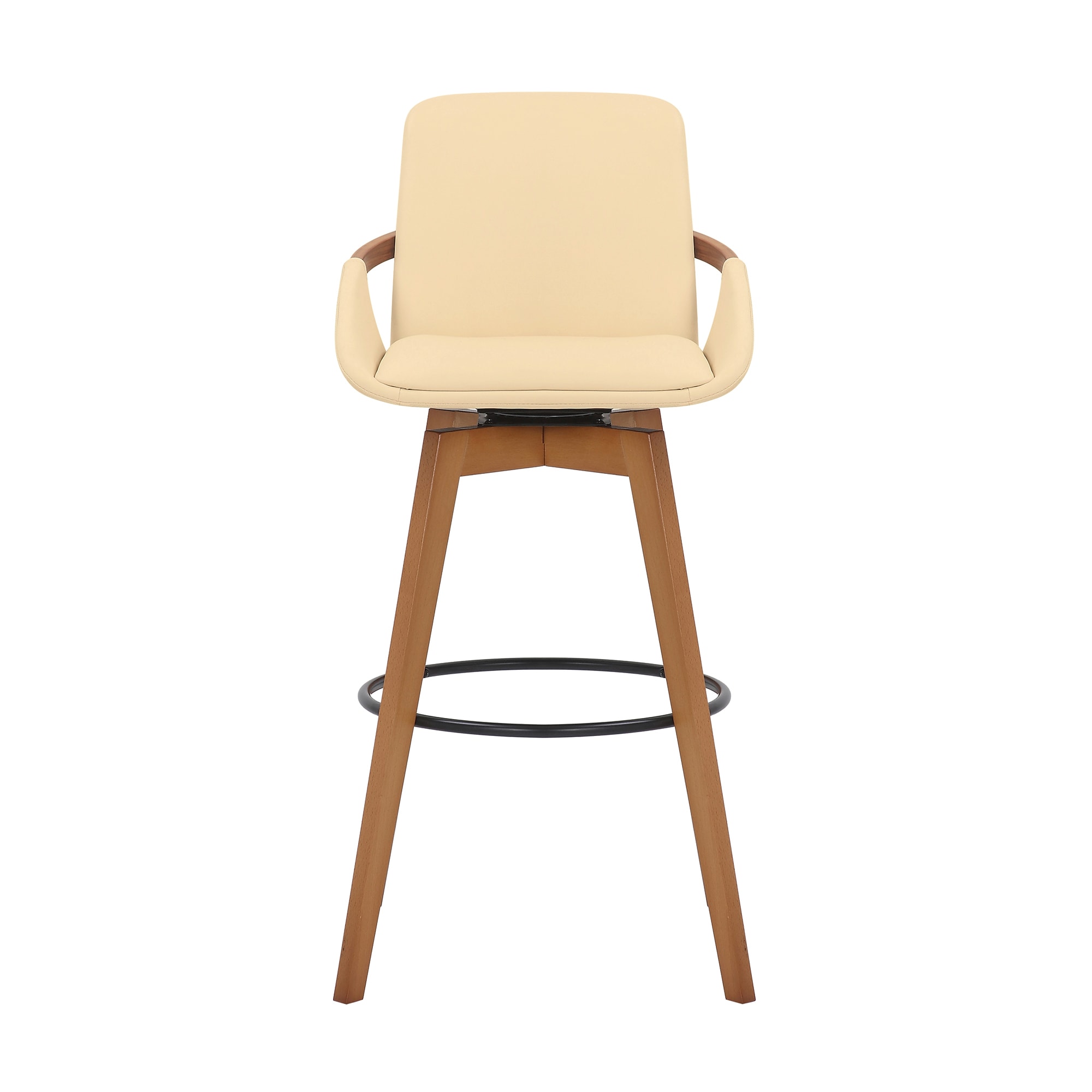 Armen Living LCBABAWACR30 Baylor Walnut/cream 30.0-in H Bar height Bucket seat Upholstered Swivel Wood Bar Stool with Arms and Back
