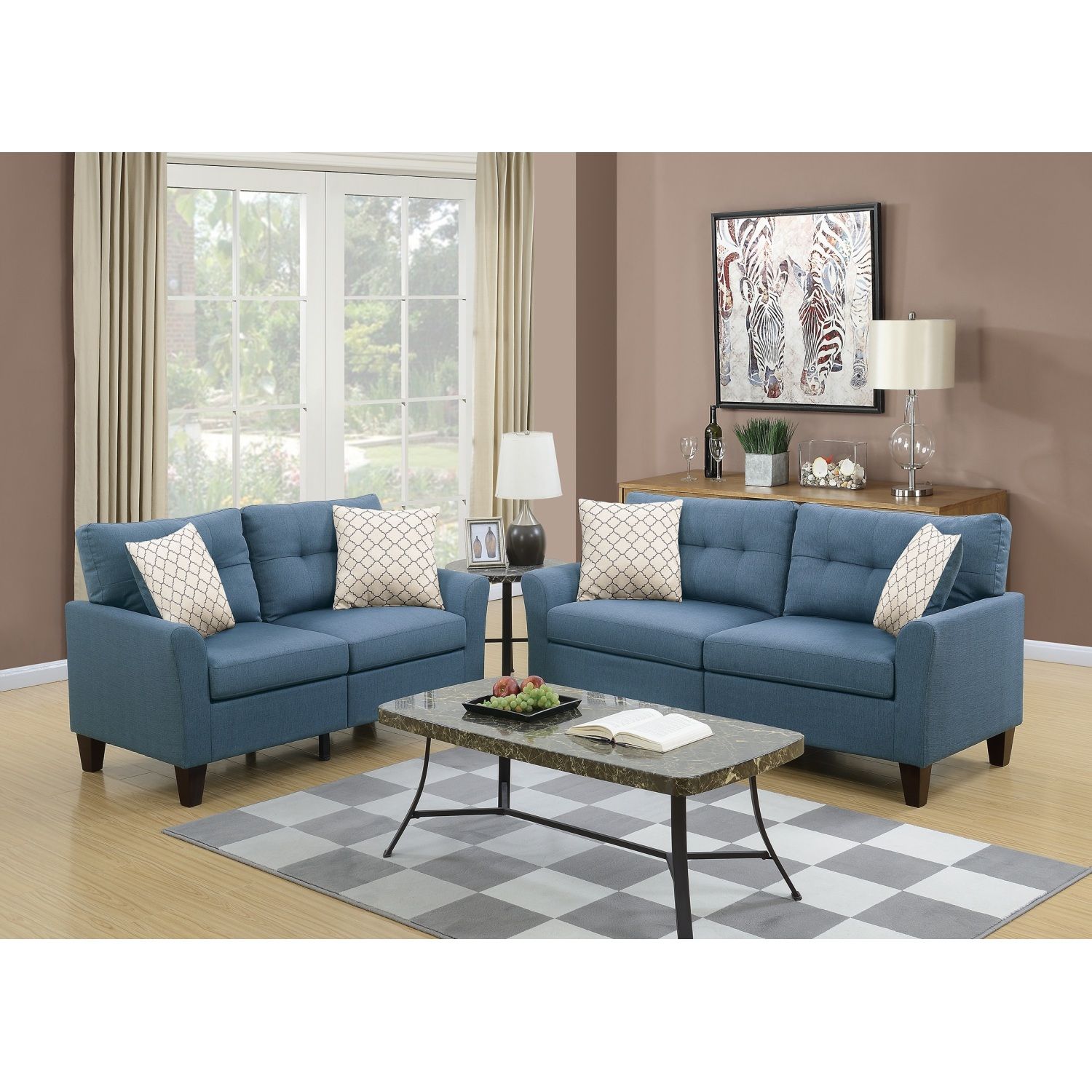 JASMODER HS00F6535-ID-AHD 32-in Modern Blue Polyester/Blend Sofa