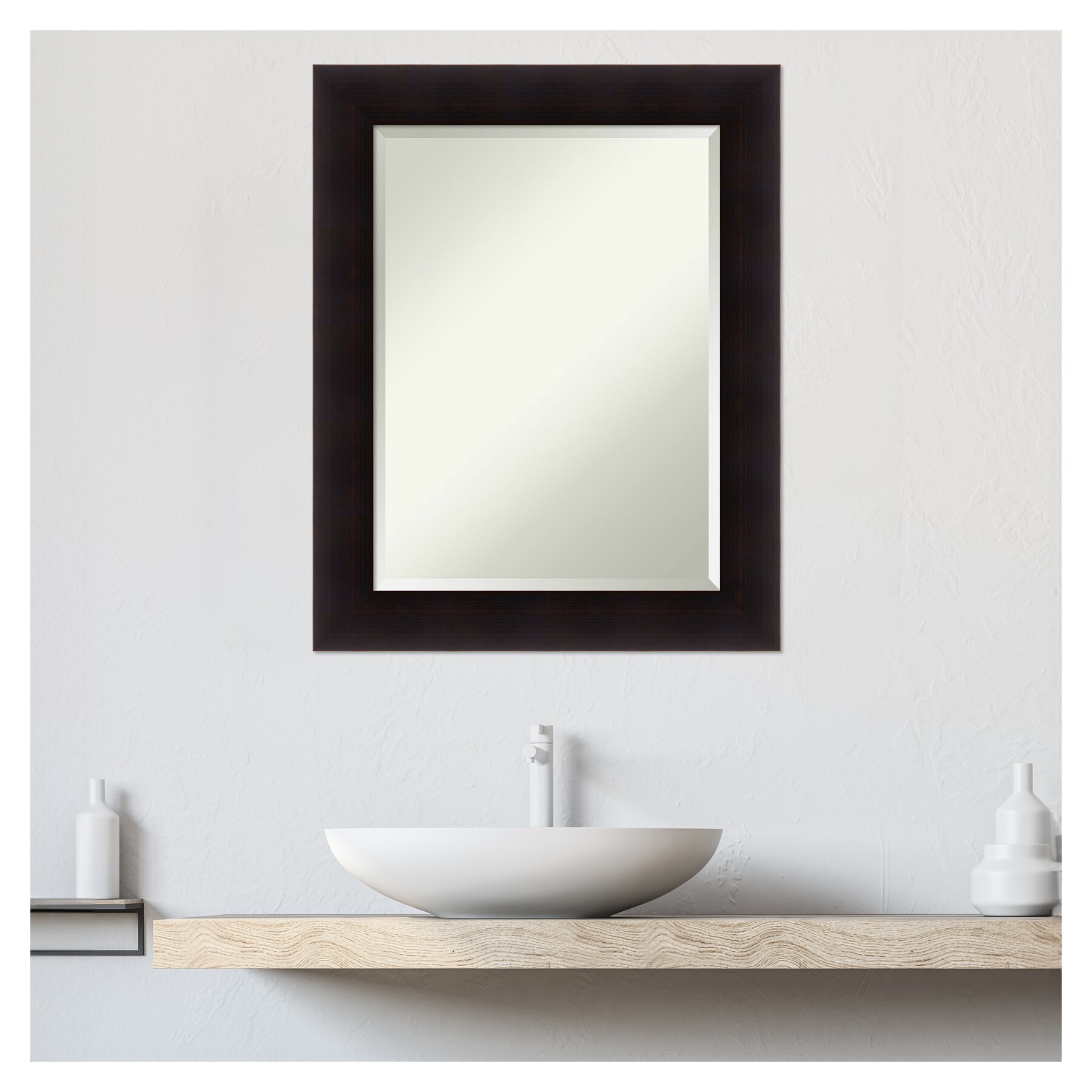 Espresso Wood Rectangular Bathroom Vanity Mirror 24 x 30 Inch