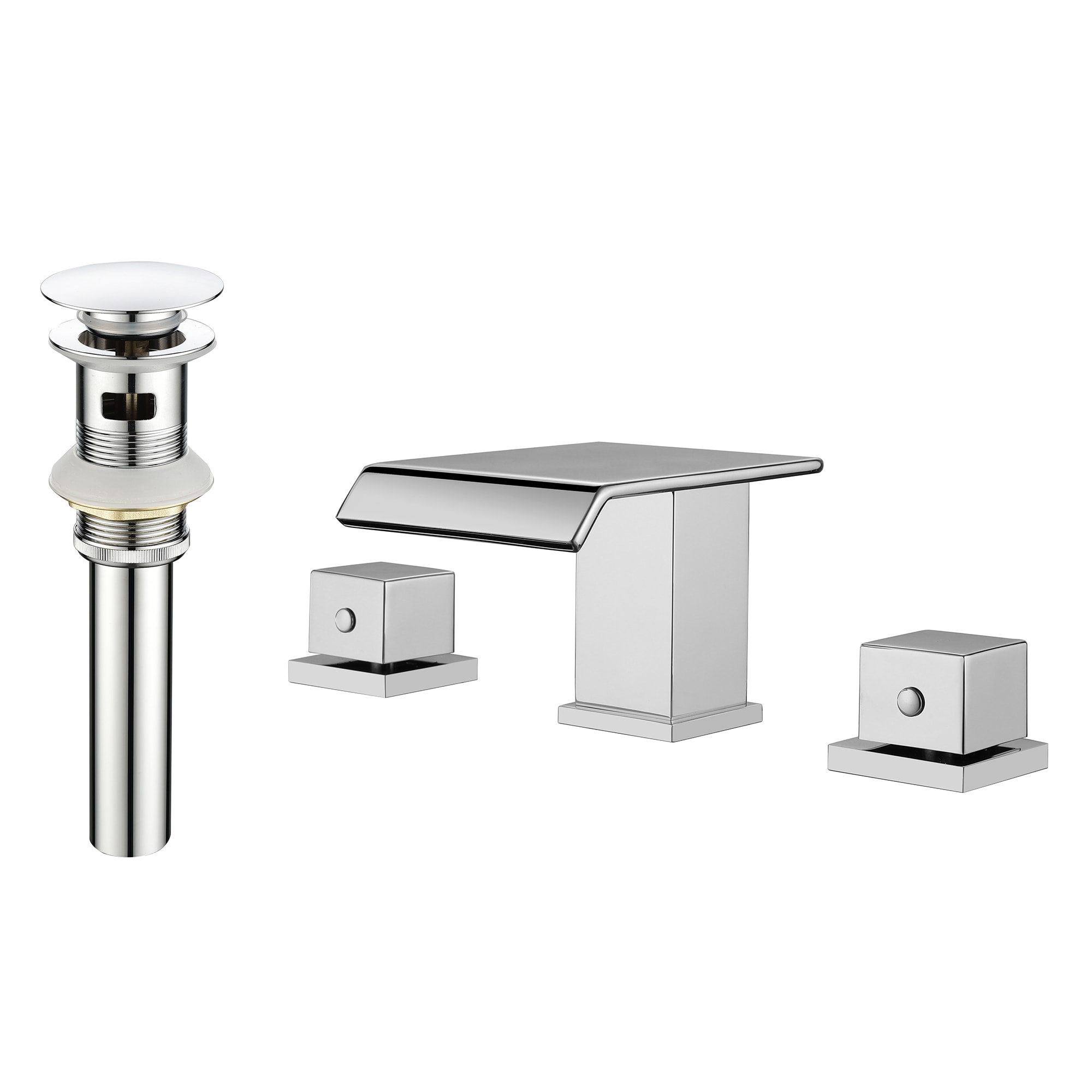 RBROHANT 8 in. Widespread 2-Handle Waterfall Bathroom Sink Faucet with 3.94 in. Wide Spout in Polished Chrome