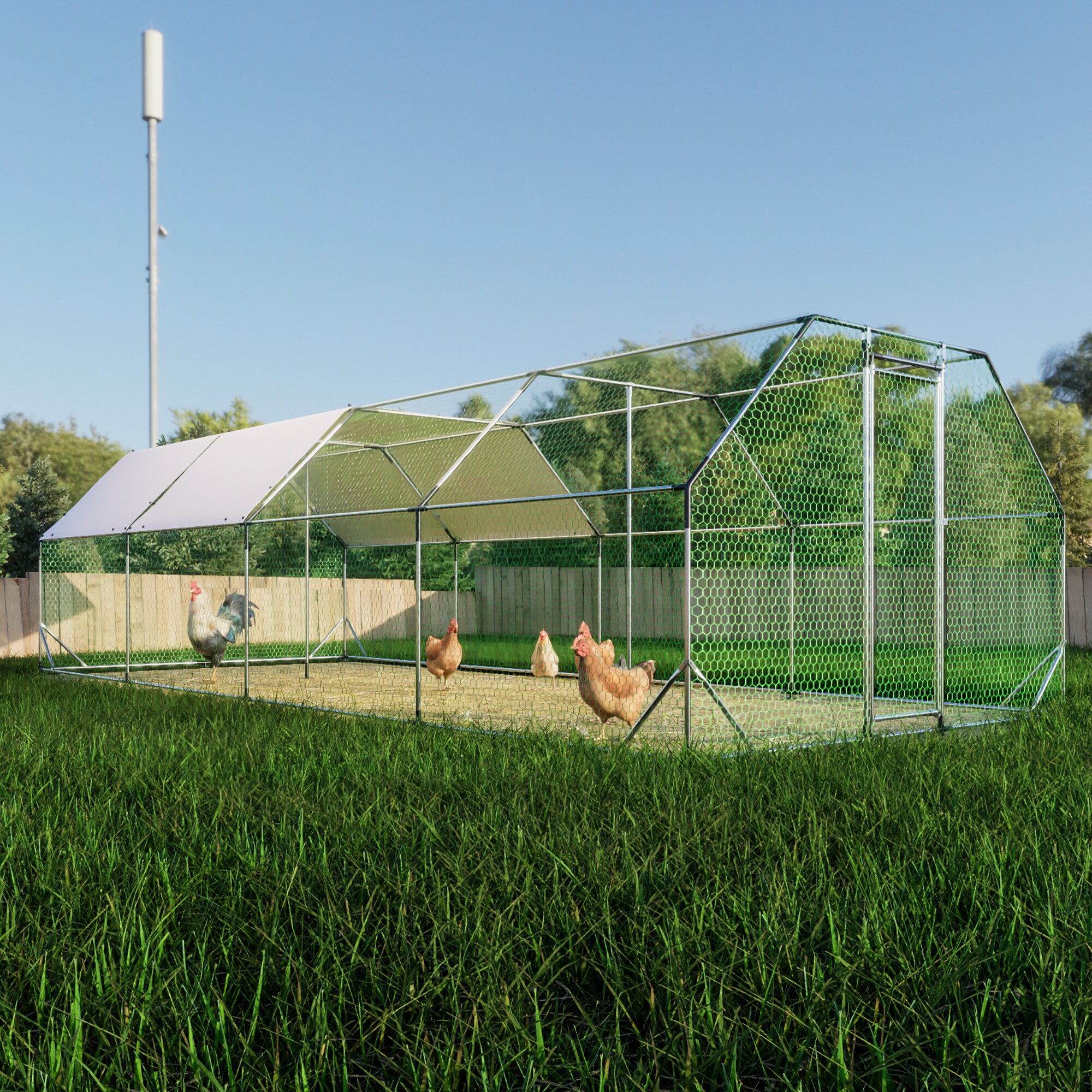 LUXEYARD 9.94 ft. x 25.68 ft. Galvanized Large Metal Walk in Chicken Coop Cage Farm Poultry Run Hutch Hen House