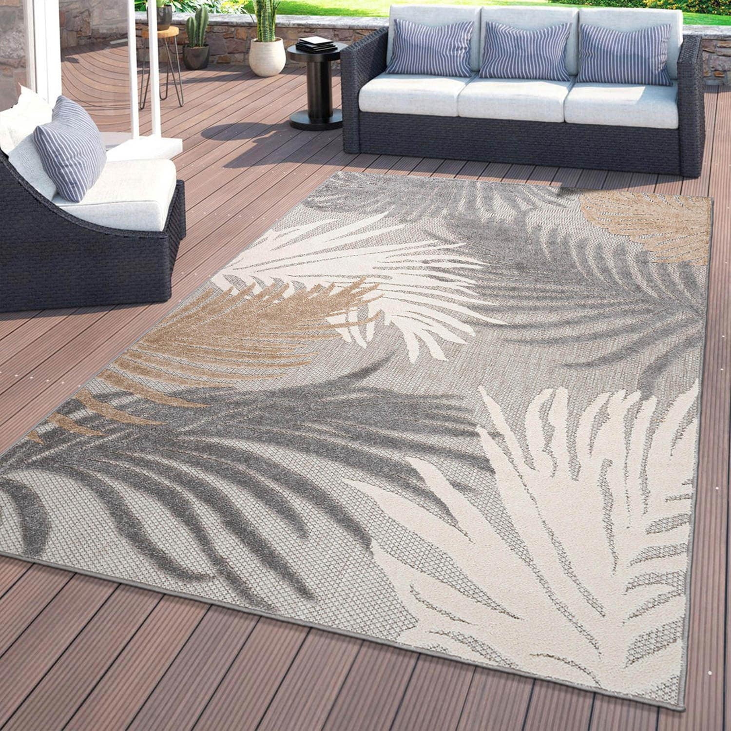 World Rug Gallery 8013GRAY8X10 Patio 8 x 10 (ft) Loomed Polypropylene Gray Rectangular Indoor/Outdoor Floral/Botanical Global Area rug