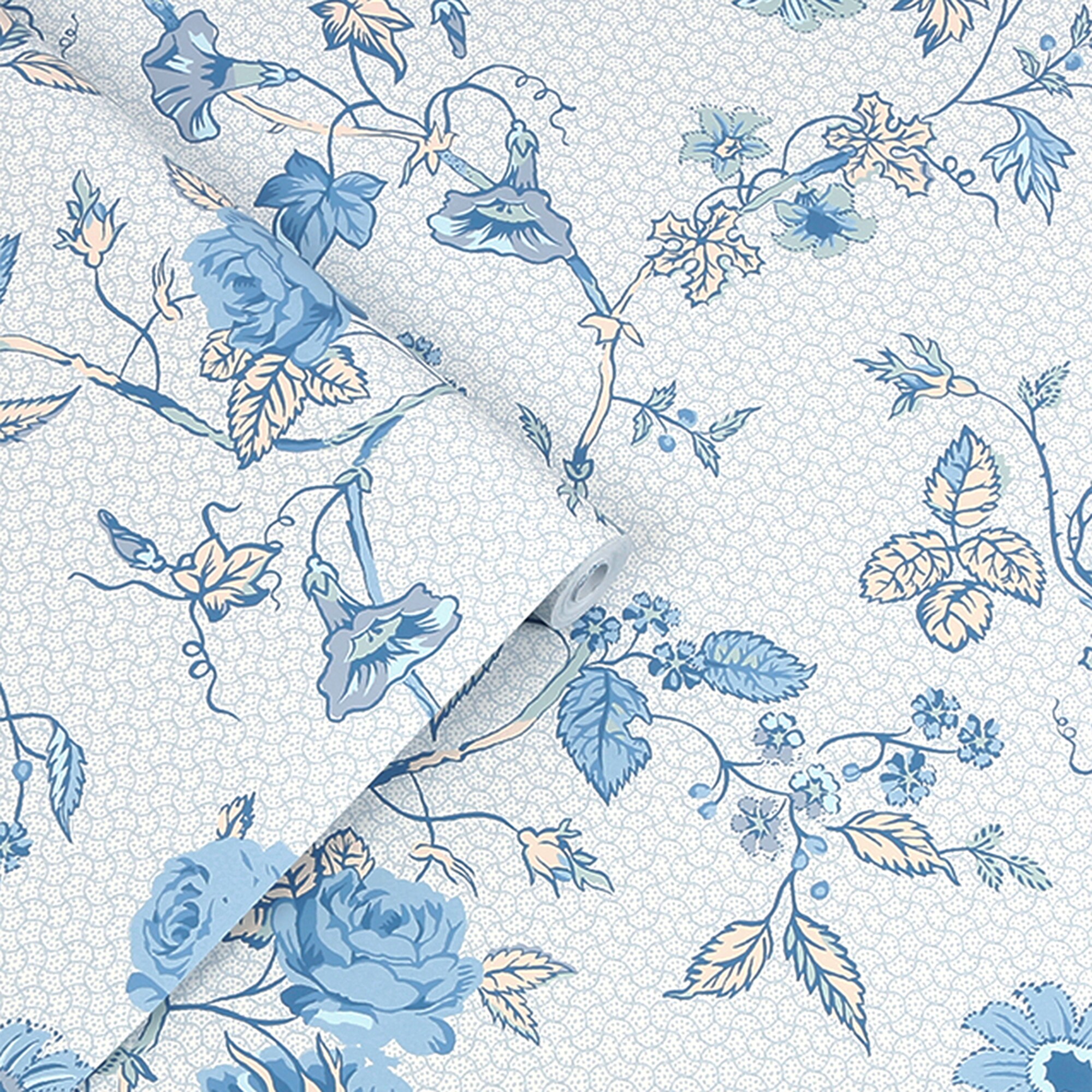 Laura Ashley 8-in Dark Seaspray Blue Non-Woven Toile 56-sq ft Unpasted Paste The Wall Wallpaper Sample | 11849494