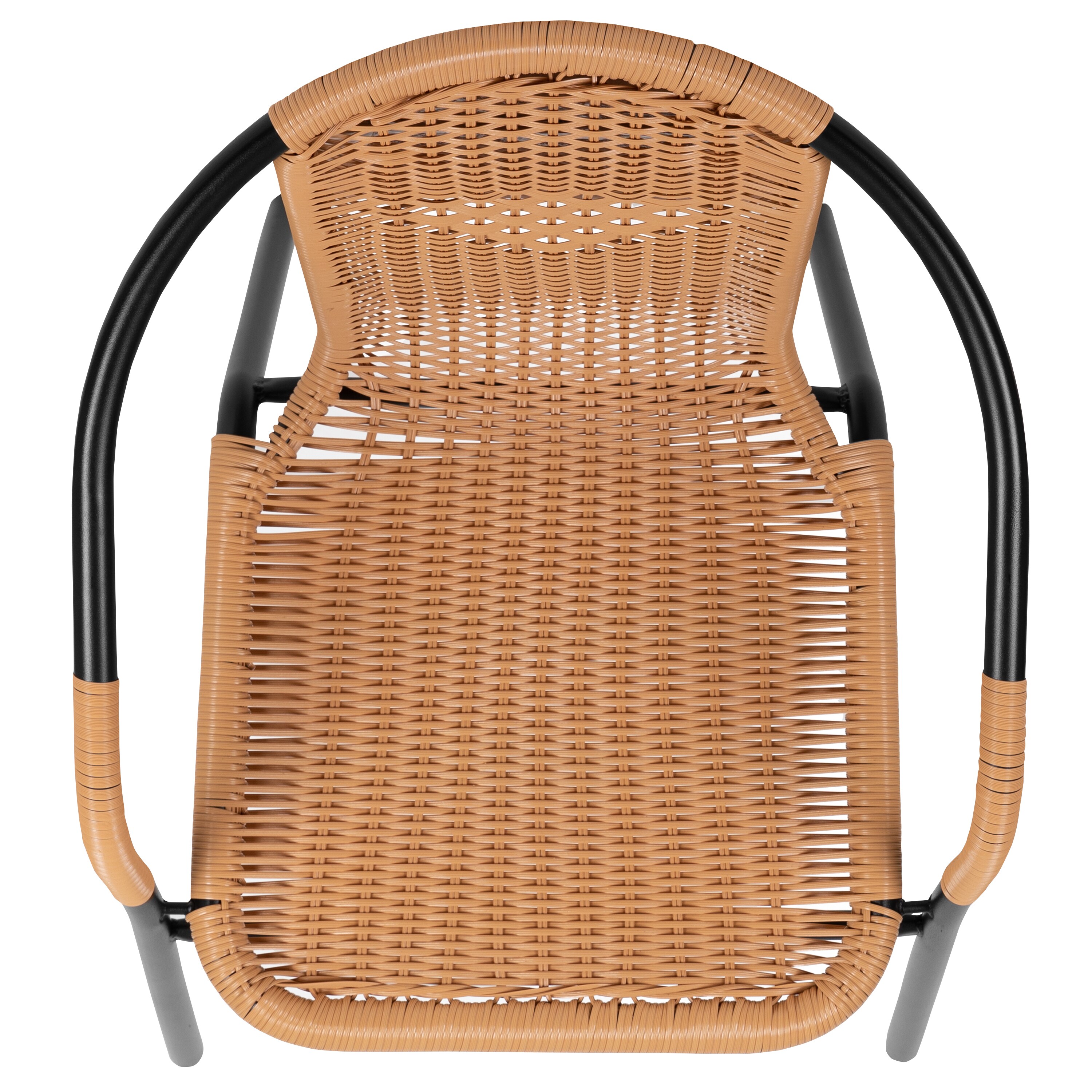 Beige Rattan and Black Steel Patio Dining Chairs, Set of 2