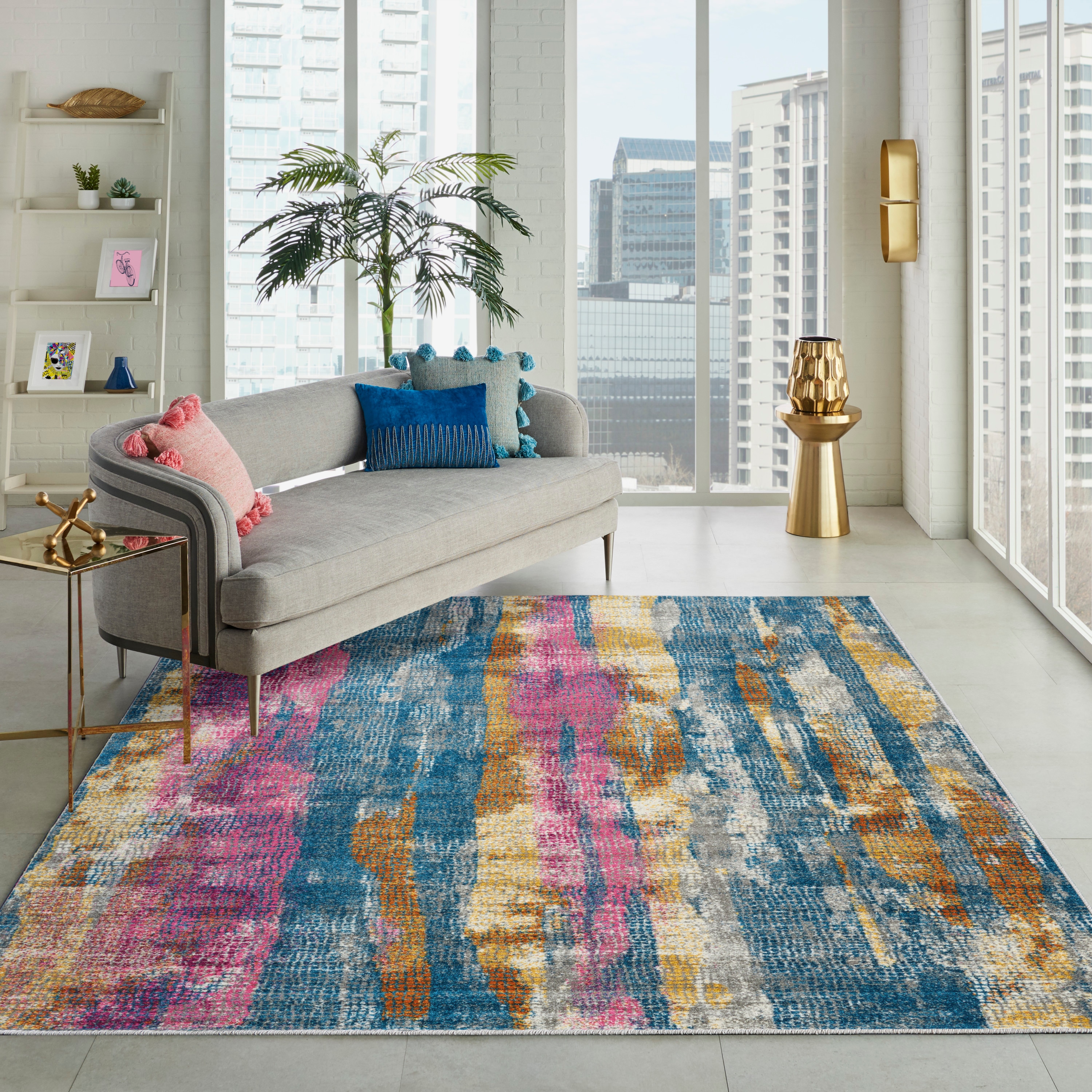 Reversible Grey and Multicolor Geometric 8' x 10' Synthetic Area Rug