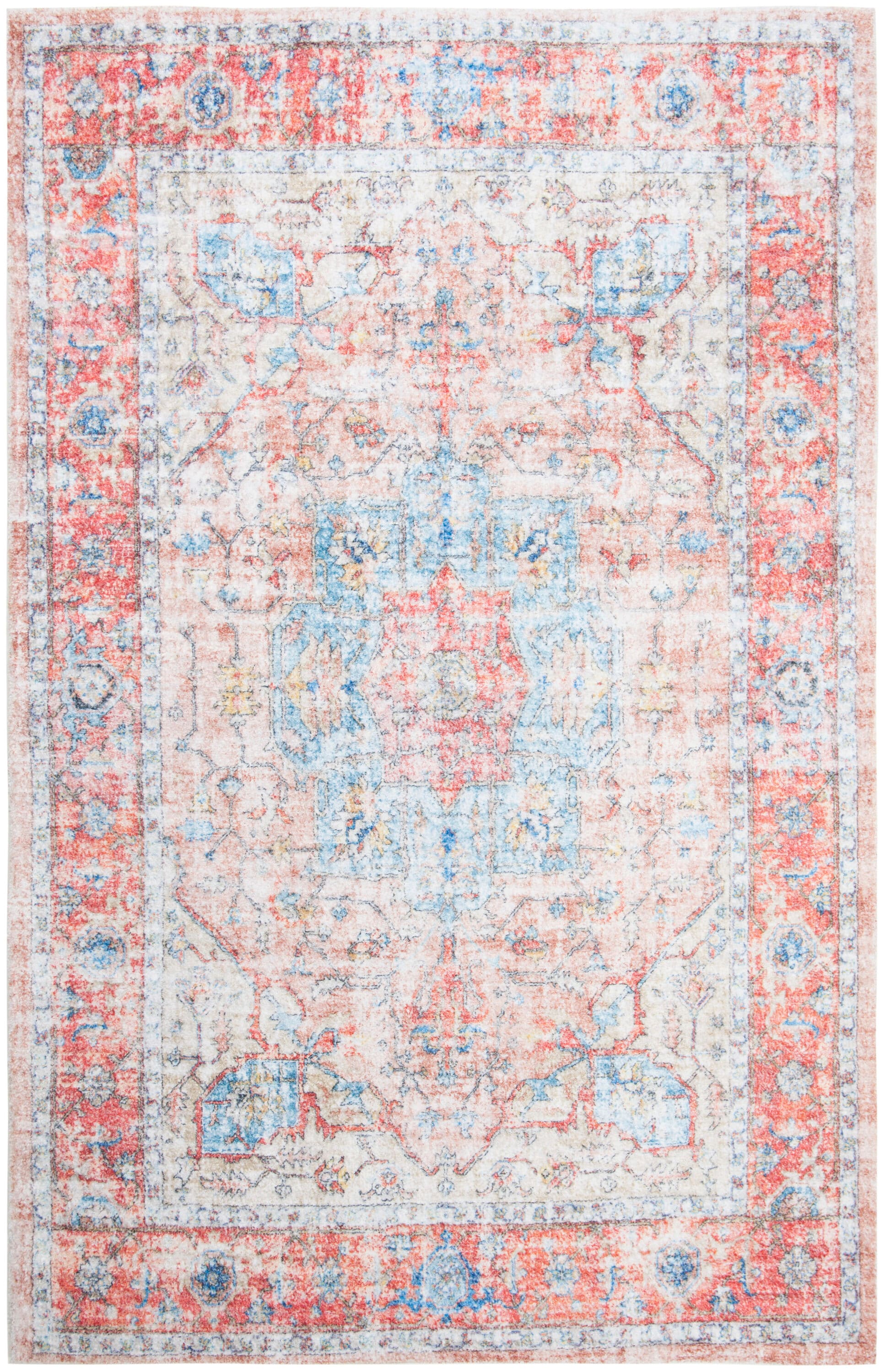 Safavieh SFN554P-8 Saffron Algernon 8 x 10 (ft) Loomed Polyester Rust/Blue Rectangular Indoor Distressed/Overdyed Vintage Area rug