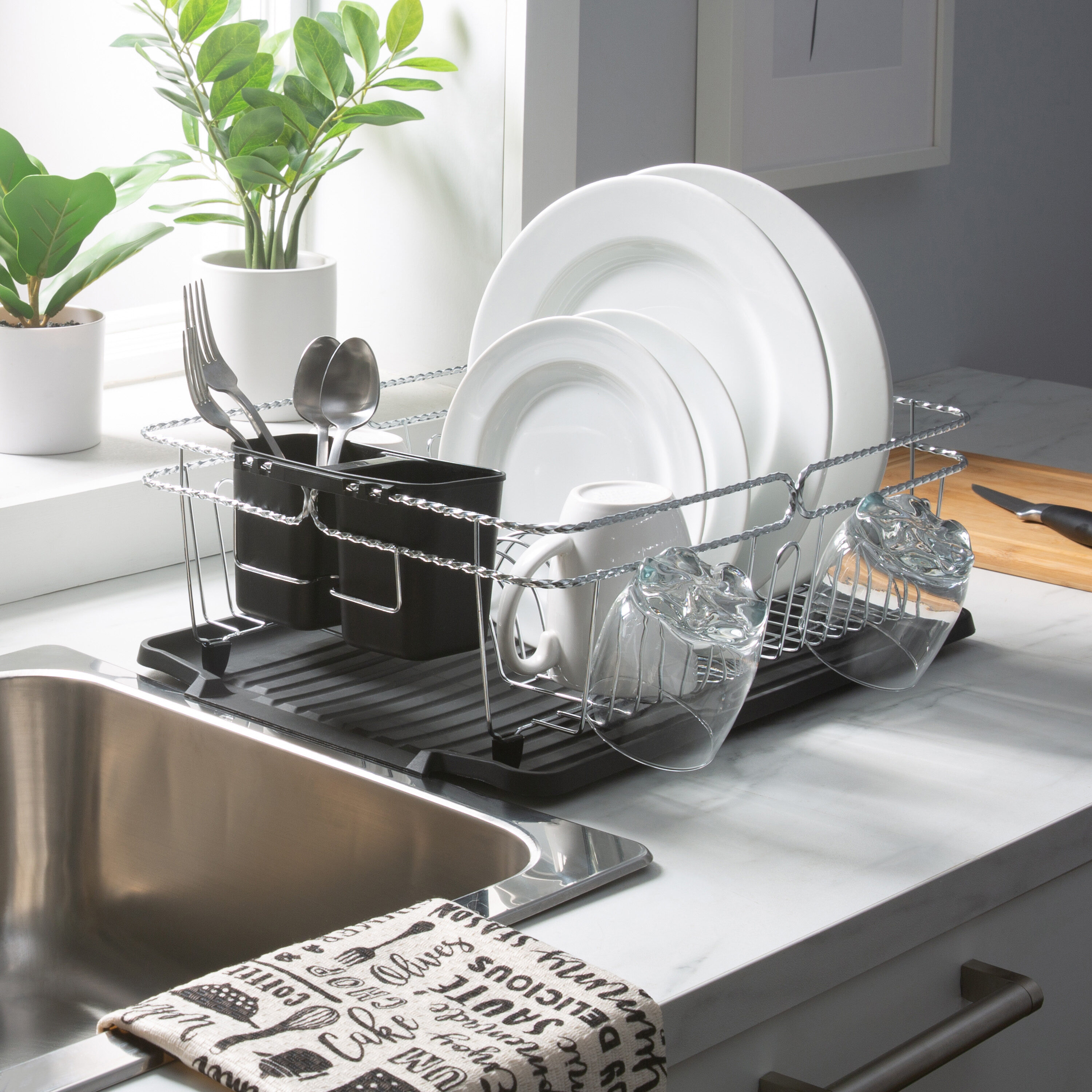 Style Selections 12-in W x 13.77-in L x 4.92-in H Stainless Steel Dish Rack  in the Dish Racks & Trays department at