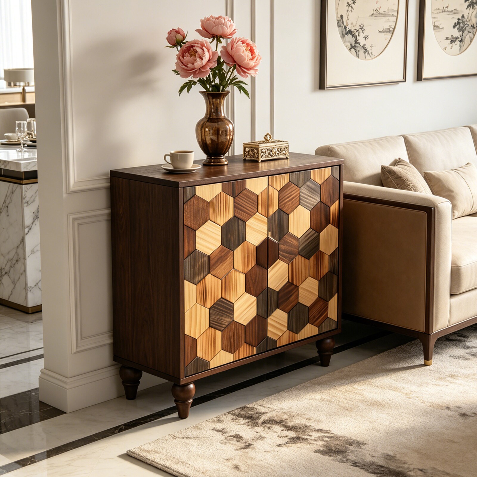 CHITA Farmhouse Solid Wood Sideboard Cabinet with Adjustable Shelves ...