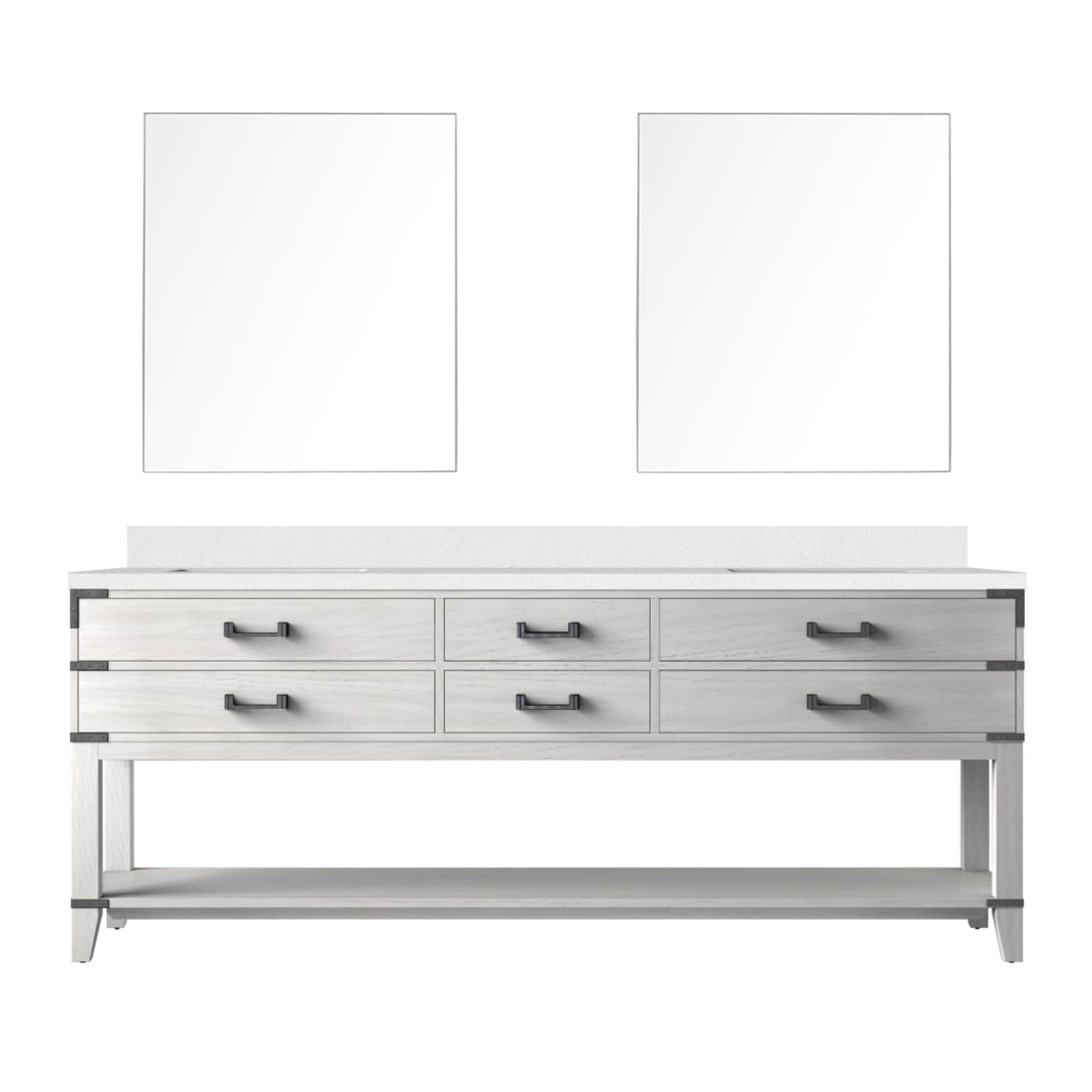 Lexora LVGR84DM210 Greenberg 84-in White Oak Undermount Double Sink Bathroom Vanity with White Quartz Top (Mirror Included)