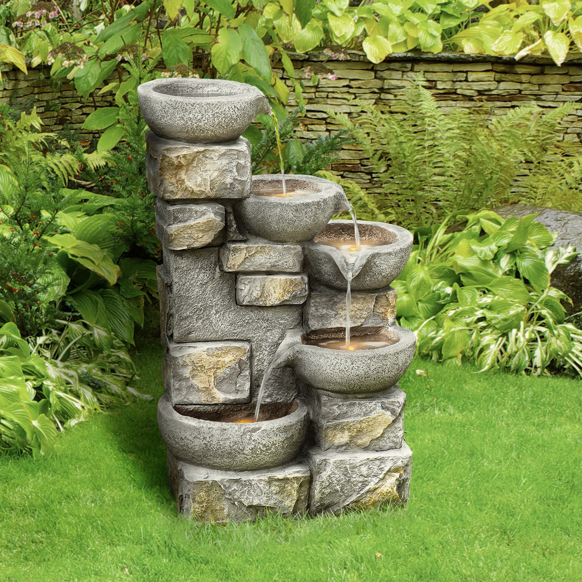 Style Selections 27-in H Resin Water Tiered Outdoor Fountain Pump ...