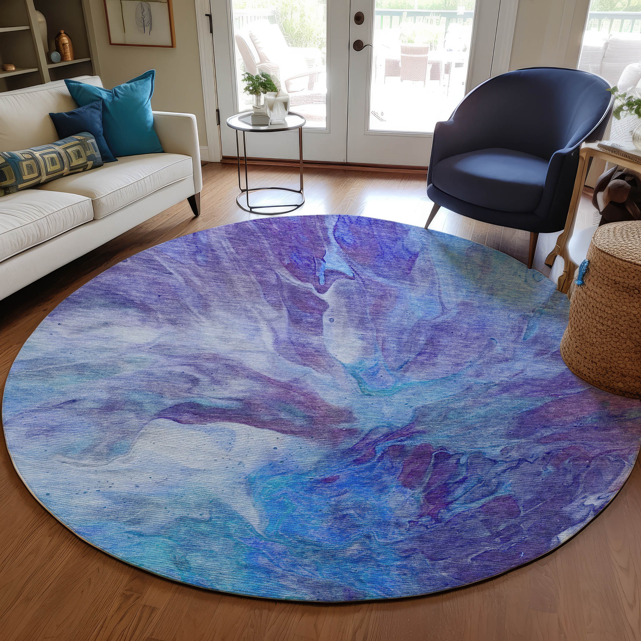 Addison Rugs ACN641BU8RO Chantille ACN641BU 8 x 8 (ft) Polyester Blue Round Indoor/Outdoor Geometric Machine washable Area rug