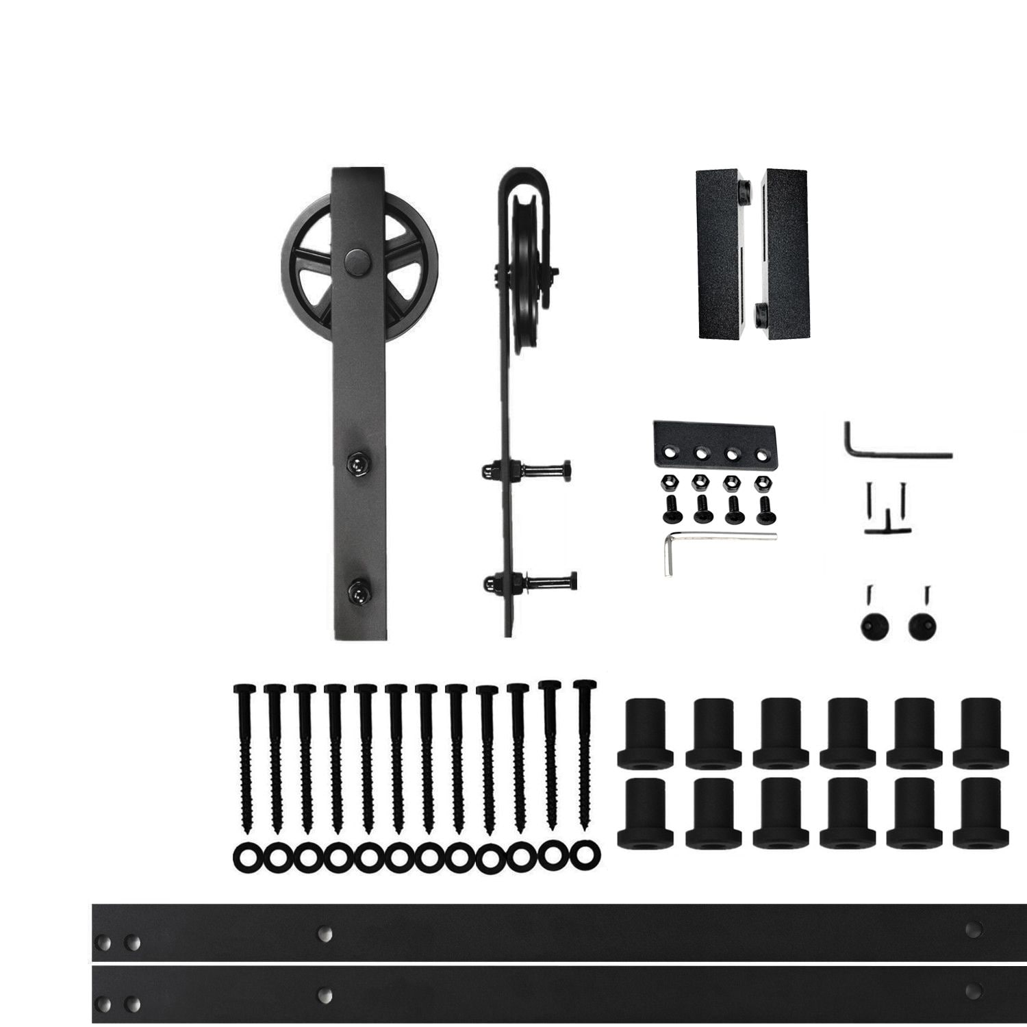 HOMACER 120-in Rustic Black Indoor J-strap Double Bypass Barn Door Hardware Kit YT5TGH120M Sansujyuku sansujyuku.com