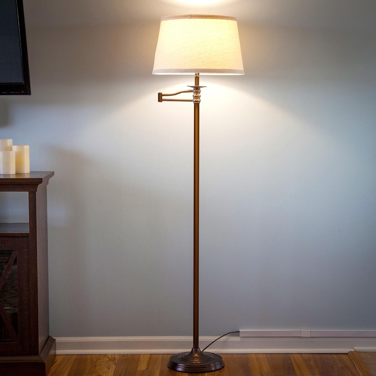 Caden Bronze 62" Extendable LED Floor Lamp with Fabric Shade