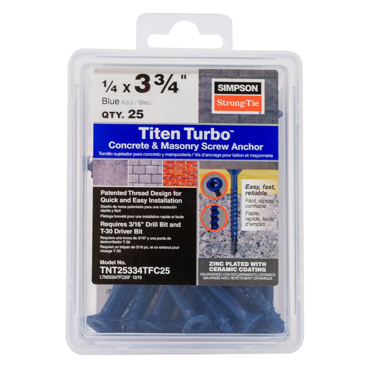 Simpson Strong-Tie TNT25334TFC25 1/4-in x 3-3/4-in Concrete Anchors 25 -Pack