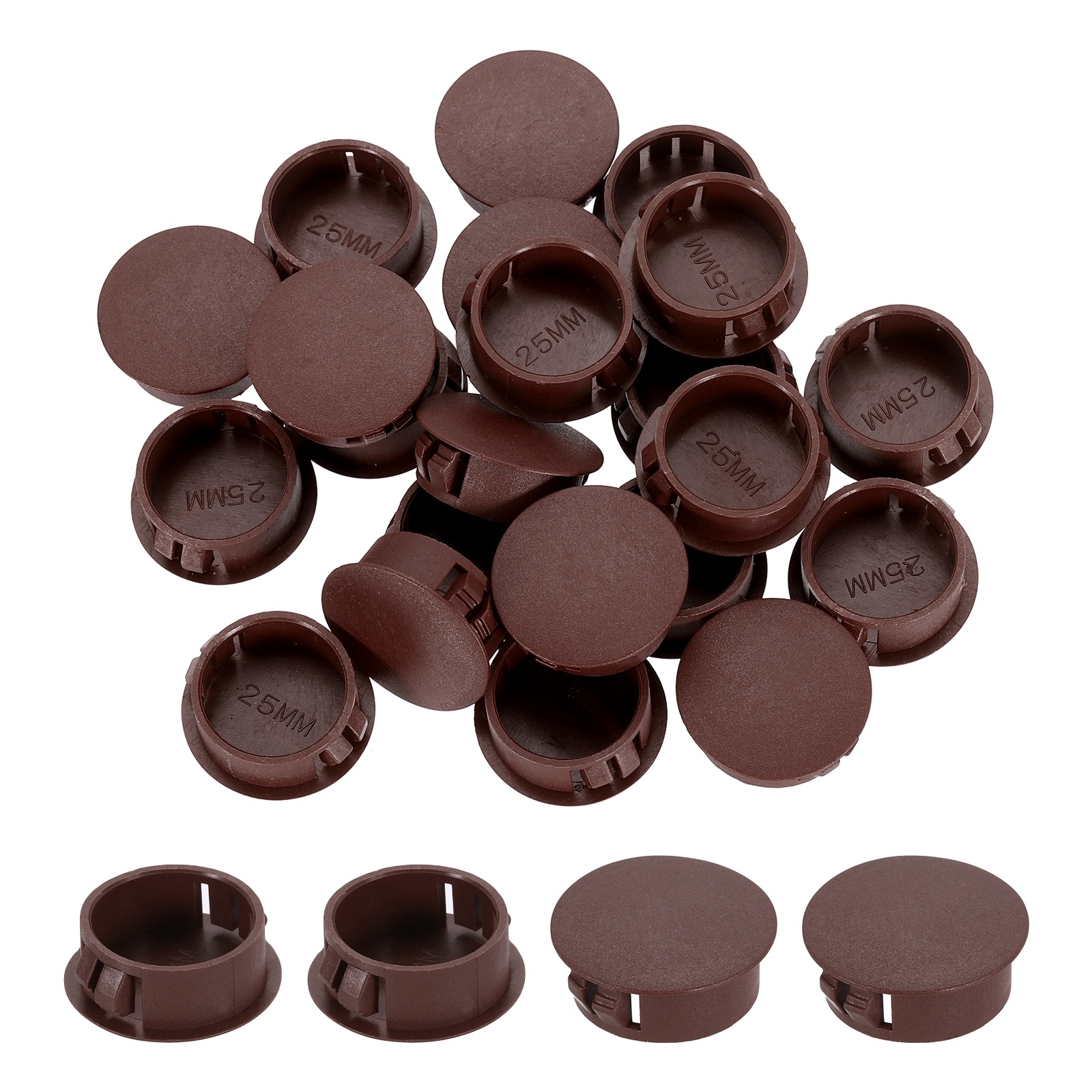 Harfington Dark Brown Hole Plugs 50pcs 1inch Plastic Plugs for Round Holes Flush Type for Furniture Cabinets Machines Hardware Fencing Post Pipe