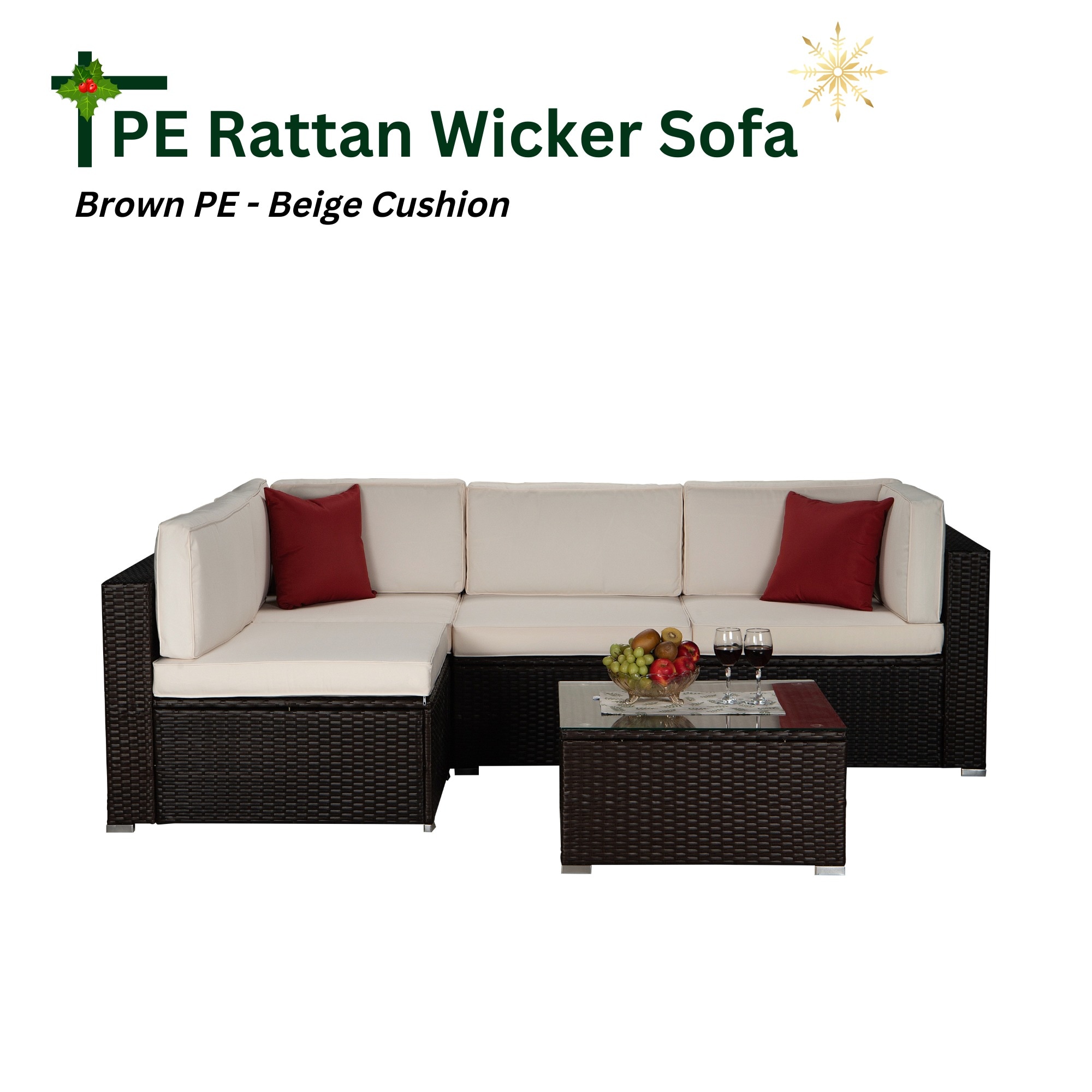 JASMODER W685S00012 Patio Rattan Outdoor Sofa with Cushion(S) and Composite Material Frame