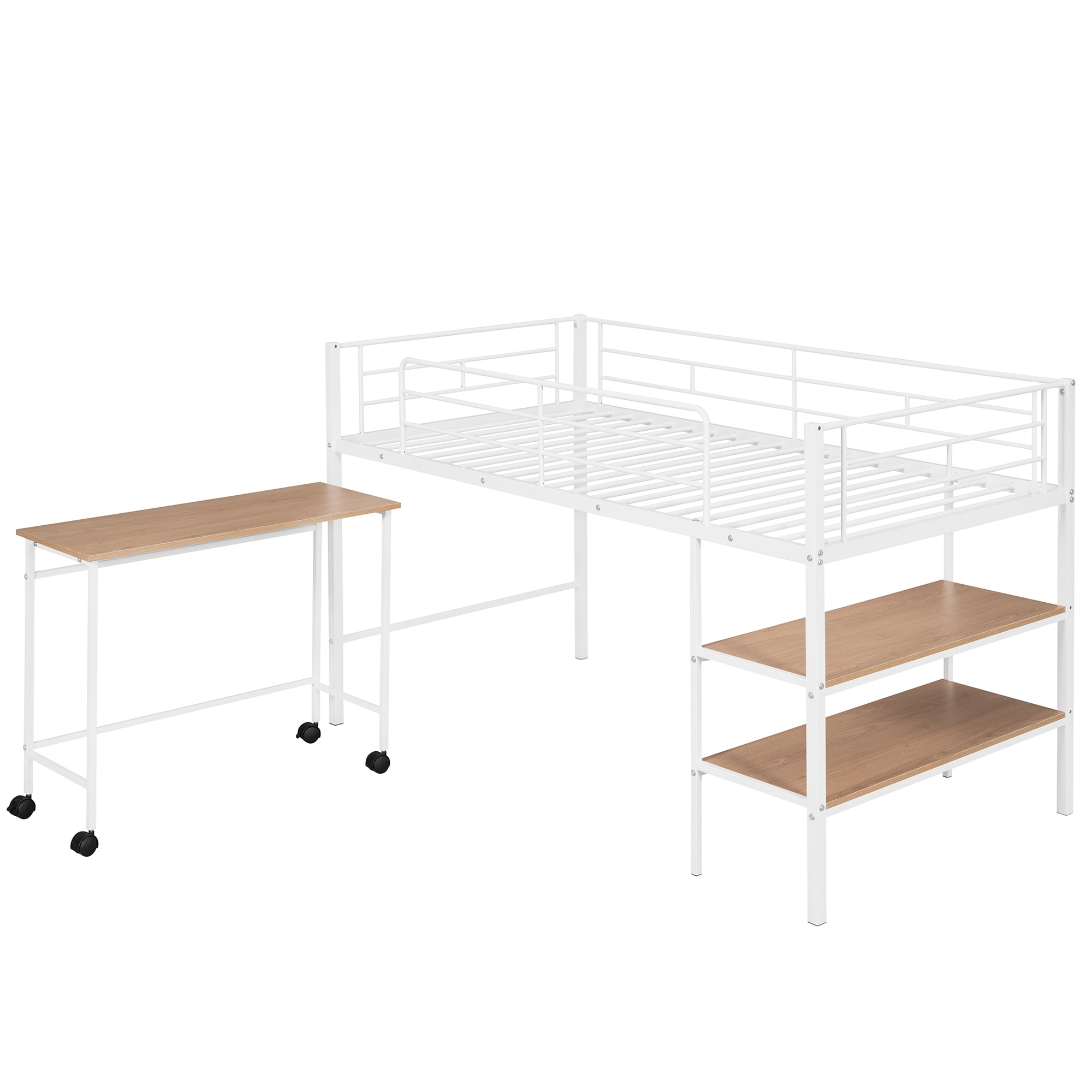 Qualler BLE000498K White Twin Metal Bed frame Bed