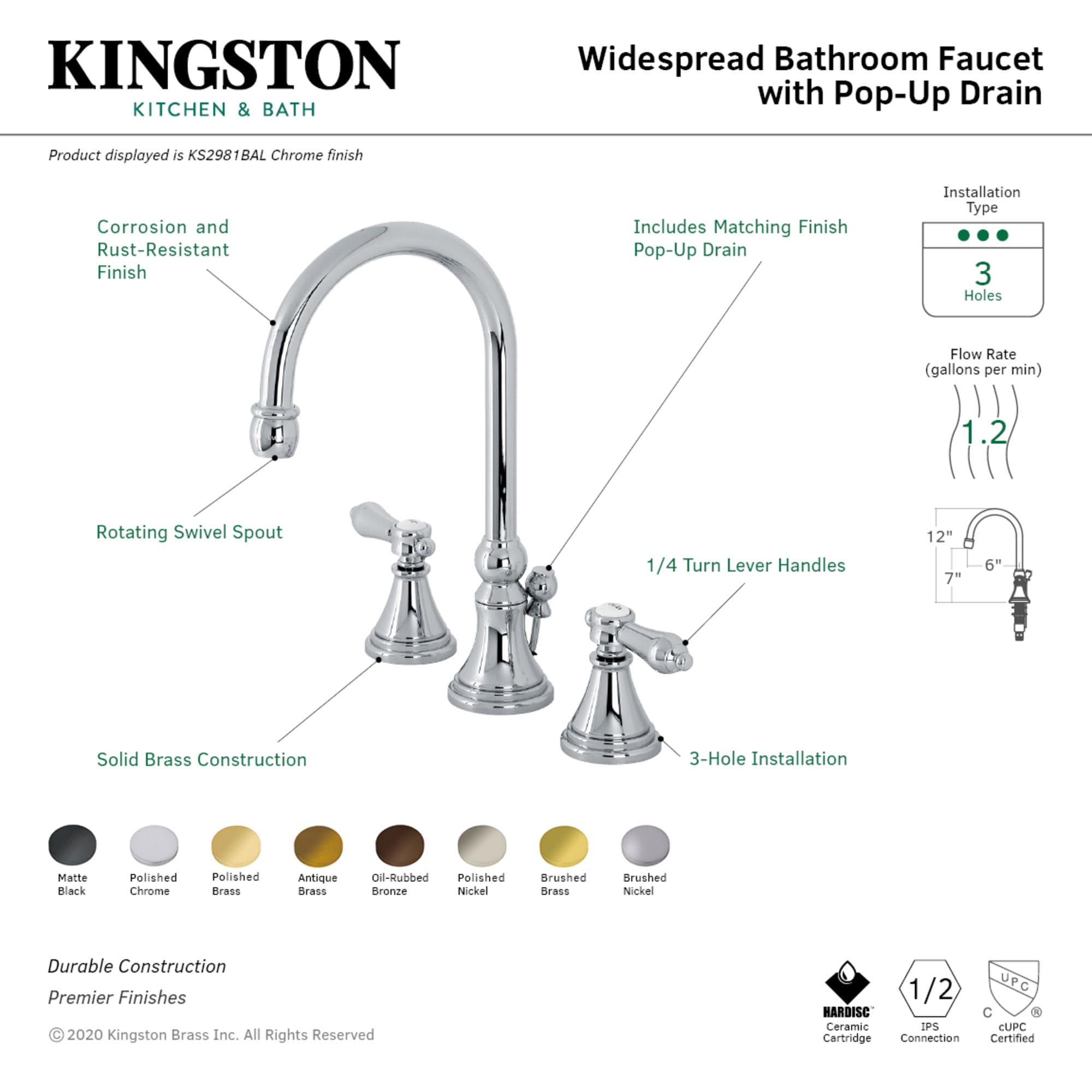 Kingston Brass WLKS2981BAL Lavatory-Faucets - View #3