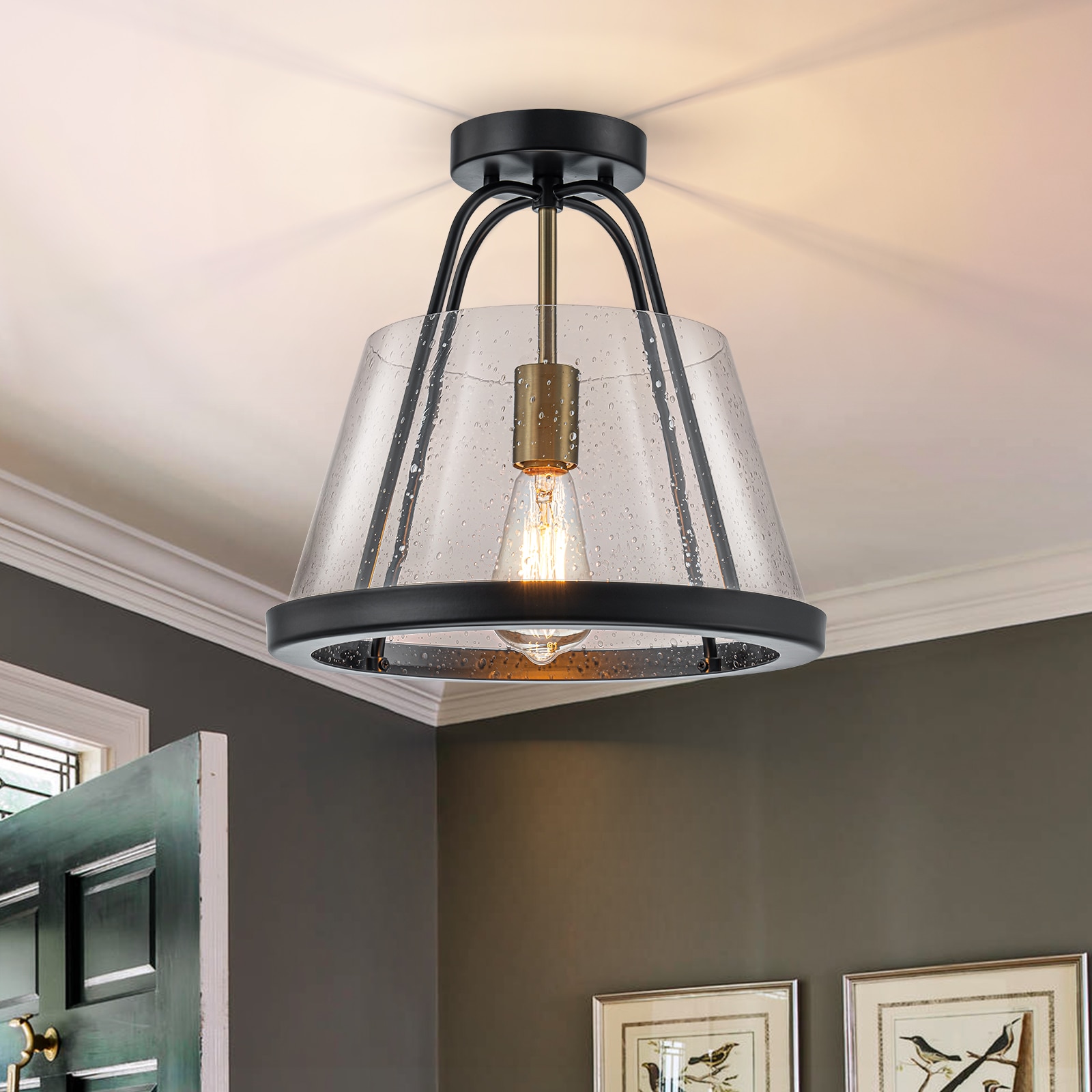EDISLIVE Y81010000072988 1 -Light 13-in Matte Black Semi Flush Mount Light