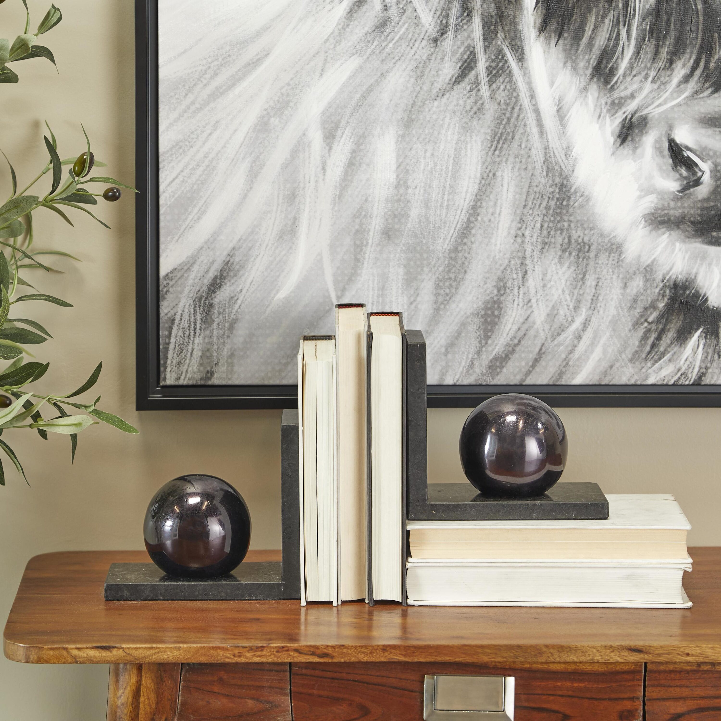 CosmoLiving by Cosmopolitan 89678 2 -Pack Black Marble Modern Decorative bookends