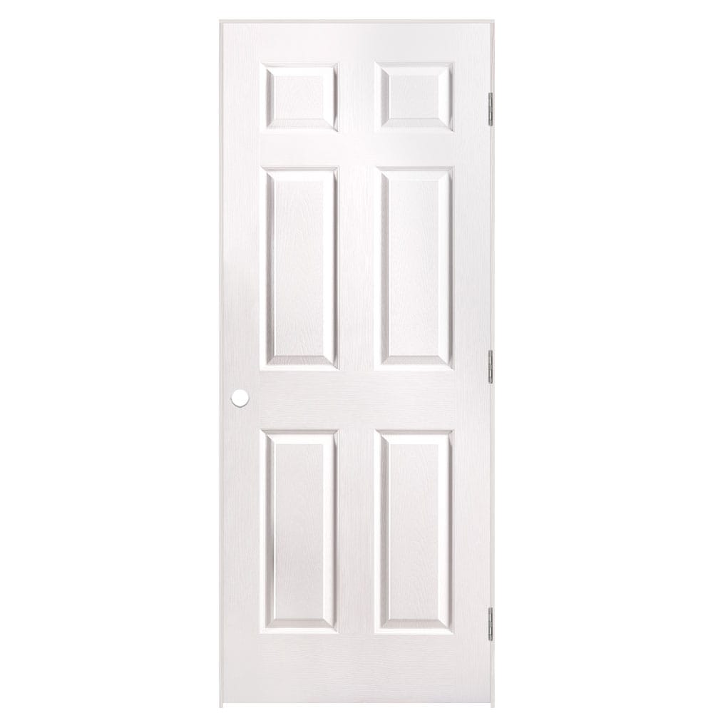 Masonite 1316824 32-in x 80-in Primed Solid core 6-panel Left hand Textured Primed Molded composite Flat Jamb Single Prehung Interior Door