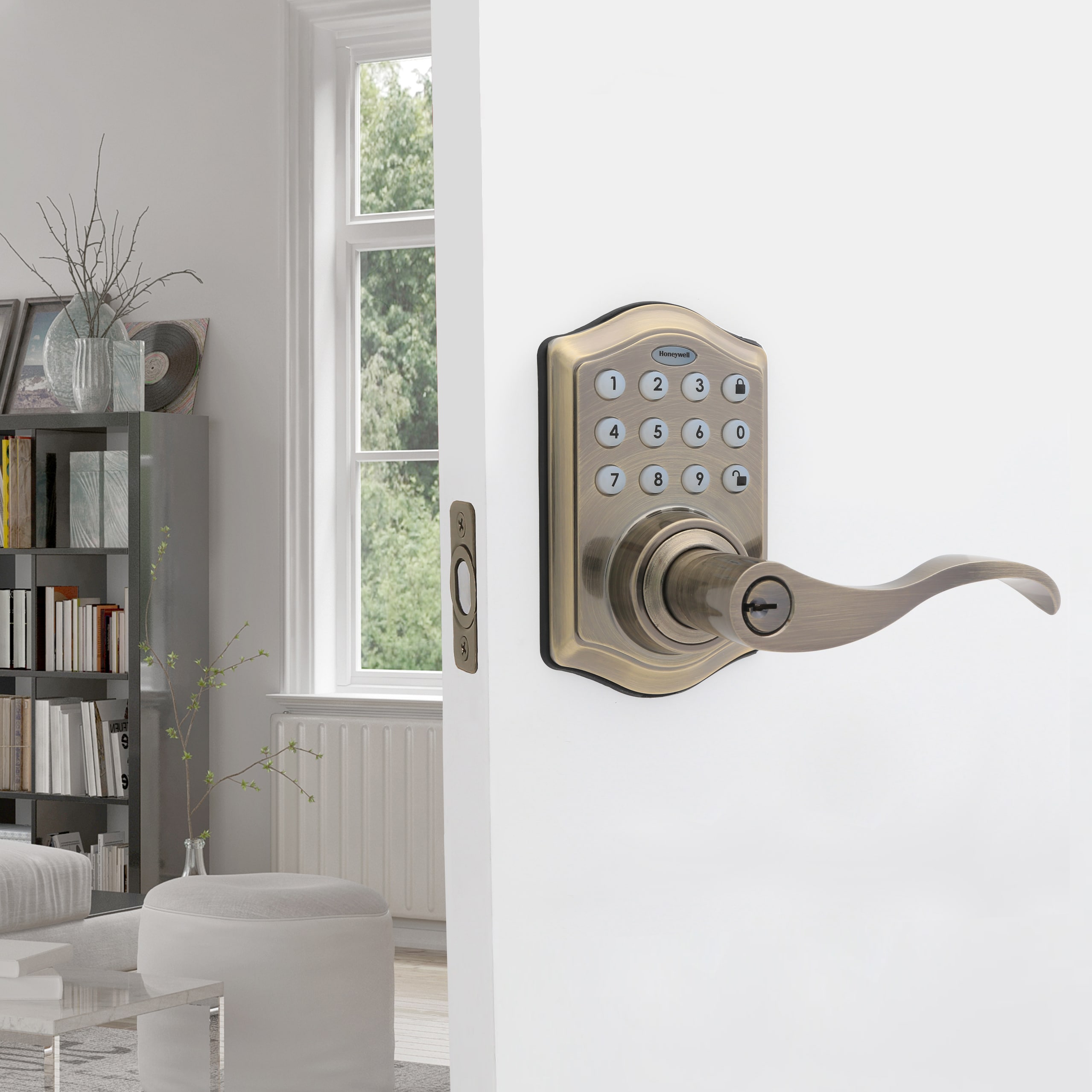 Honeywell Antique Brass Electronic Handle Lighted Keypad in the ...