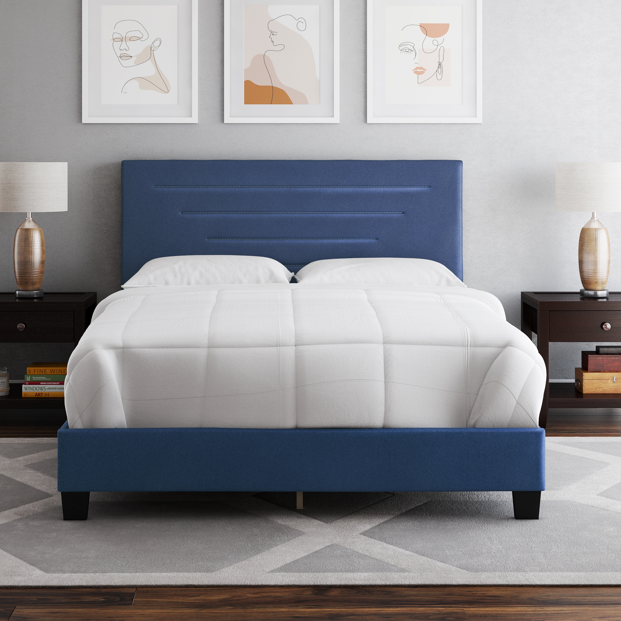 Boyd Sleep HC200605101 Luxembourg Leatherette Upholstered Platform Bed Frame with Headboard- Sturdy 4 Slat wood Support System- Requires Box Spring or Foundation