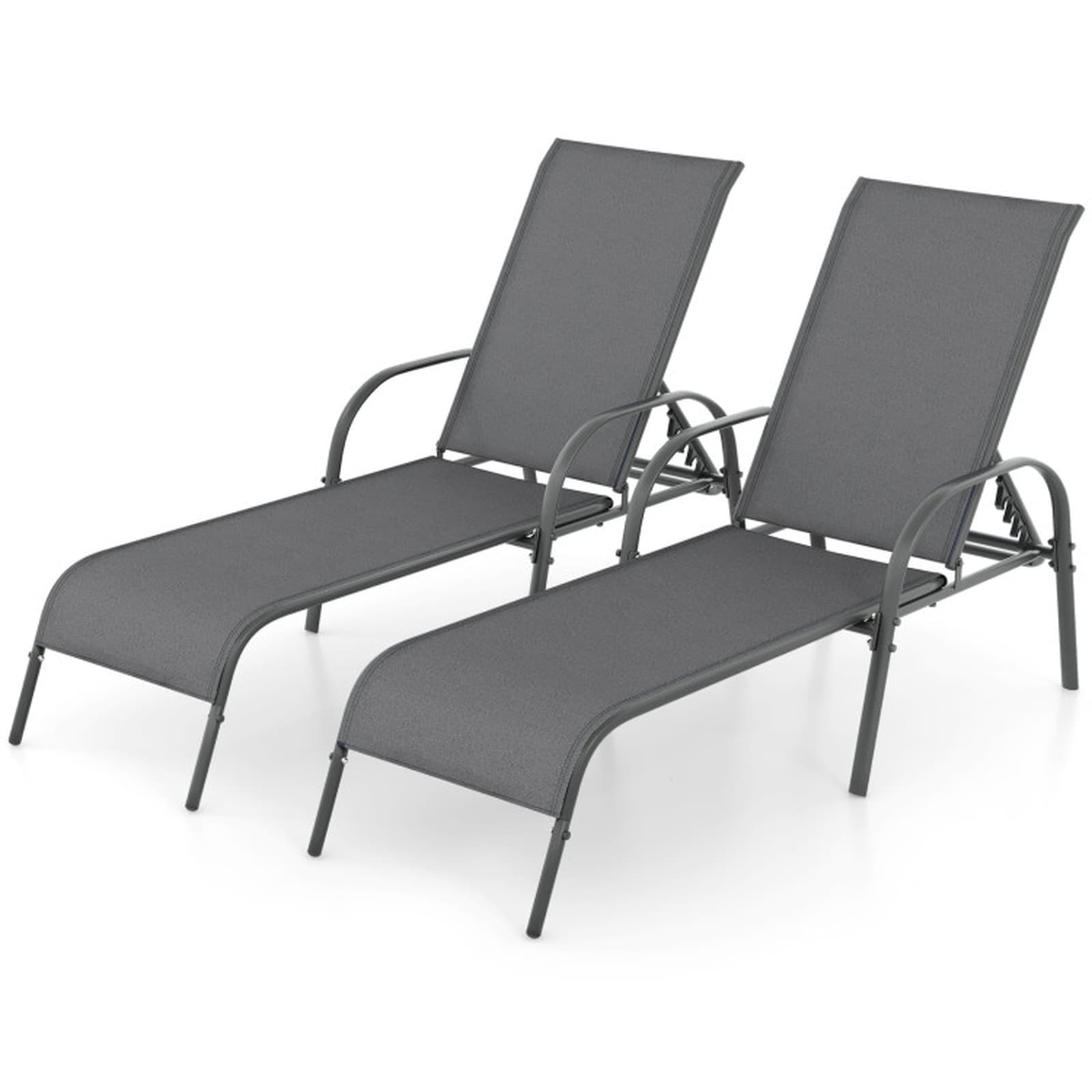 SUGIFT - Set of 2 Outdoor Patio Chaise Lounge Chairs - Dark Gray Fabric Reclining Lounger with Ad...