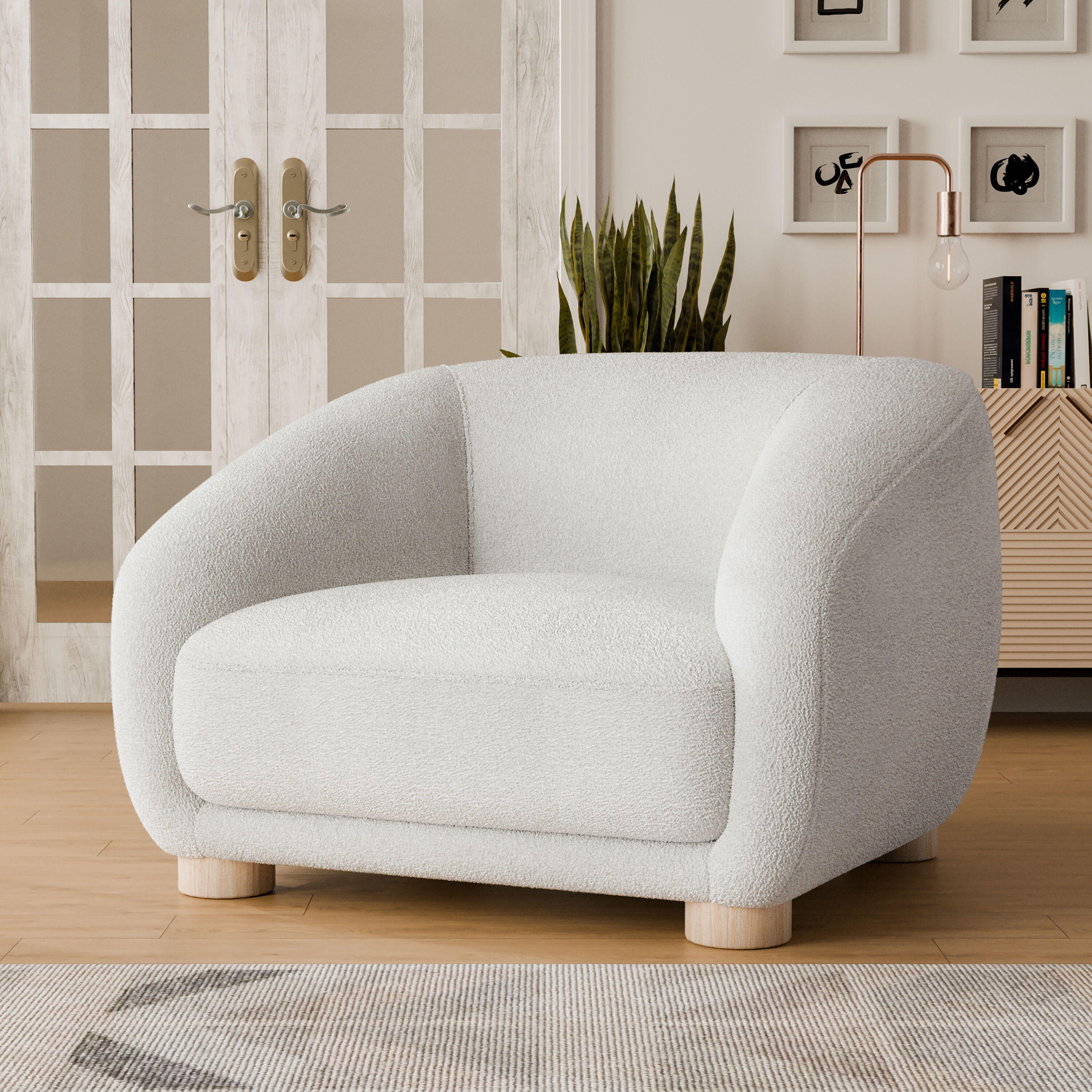 Furniture of America IDF-61006WH-CH Waxley Modern White Boucle Accent Chair