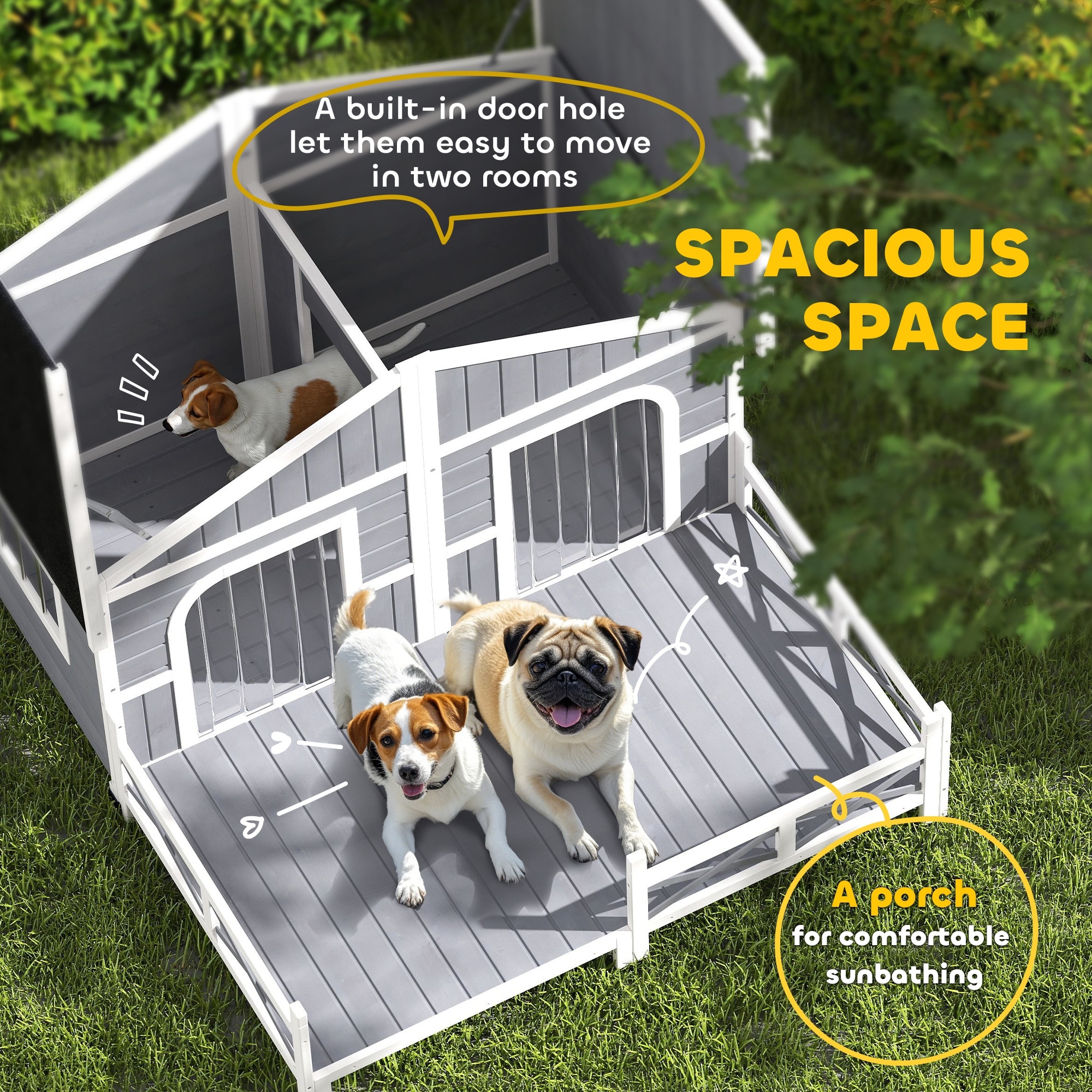 PawHut 59x64x39 Wooden Dog House Porch Gray​ in the Pet Houses
