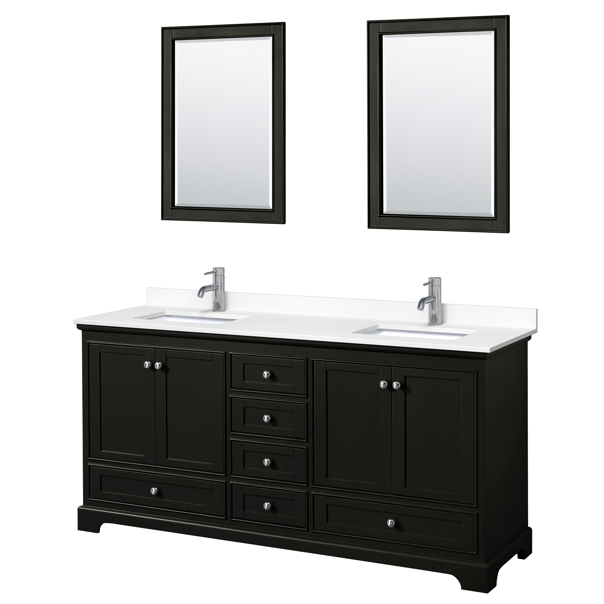 Wyndham Collection WCS202072DDEWCUNSM24 Deborah 72-in Dark Espresso with Polished Chrome Trim Undermount Double sink Bathroom Vanity with White Cultured Marble Cultured marble Top (Mirror Included)